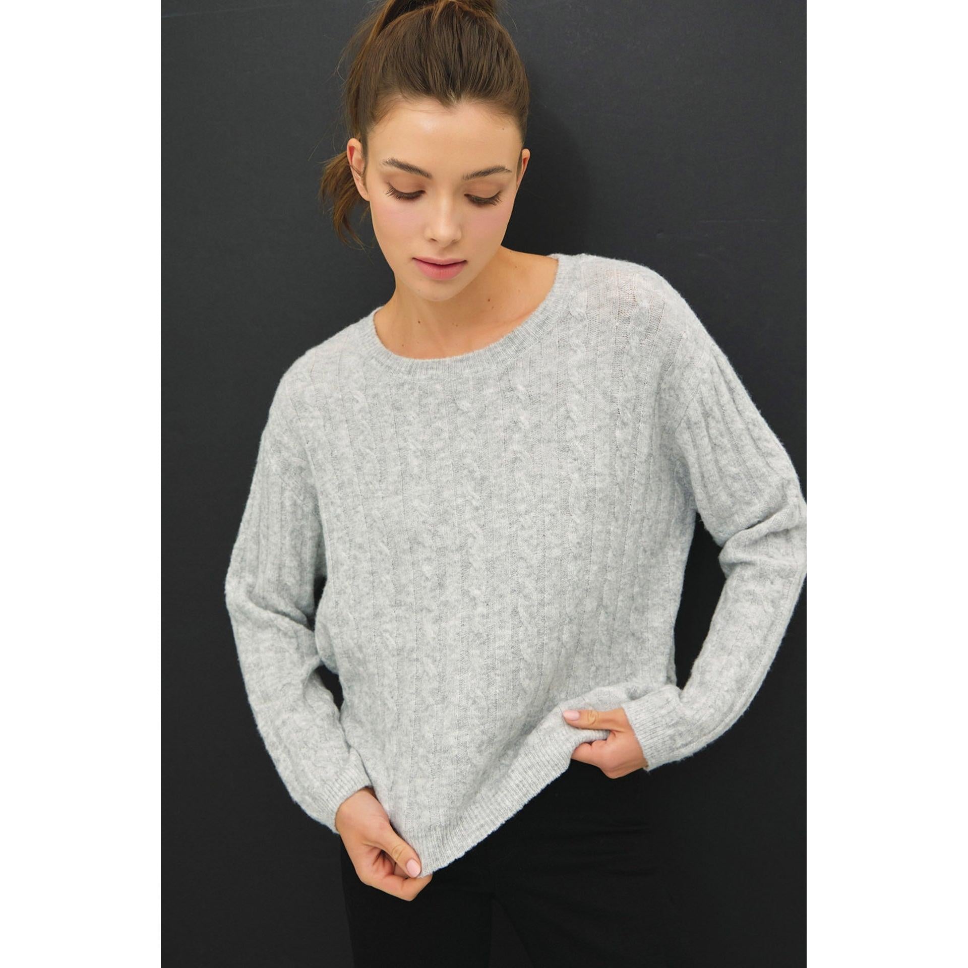 grey cable knit soft sweater.