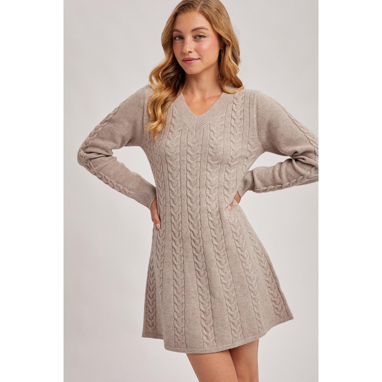 Cable Knit Sweater Dress || Mushroom – Olive Boutique Cable Knit Sweater Dress || Mushroom – Olive Boutique