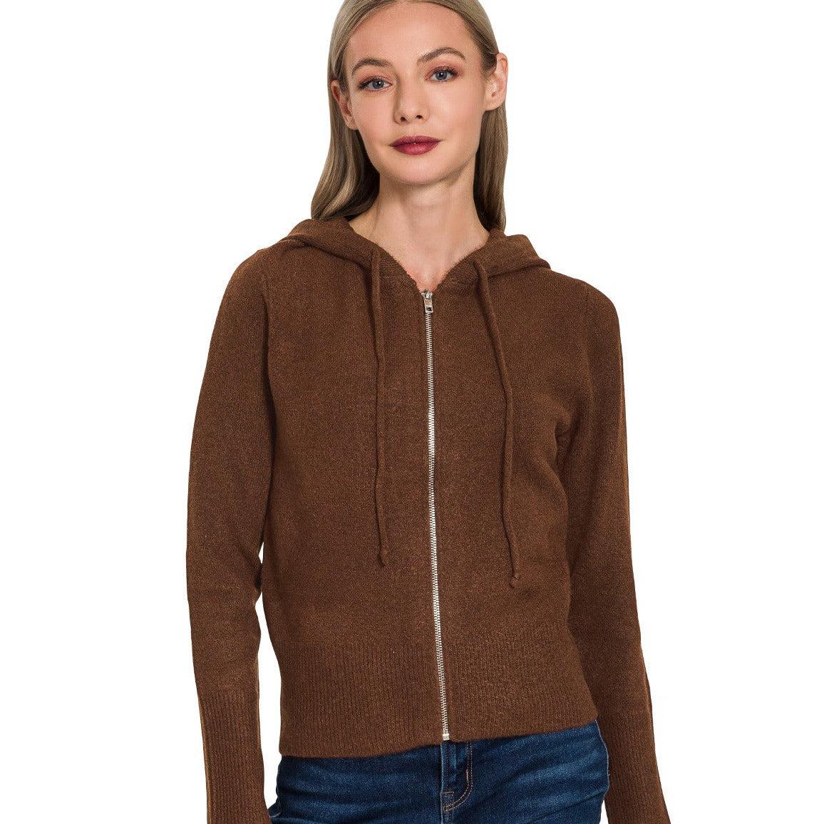 Zip-Up Hoodie Sweater || Brown