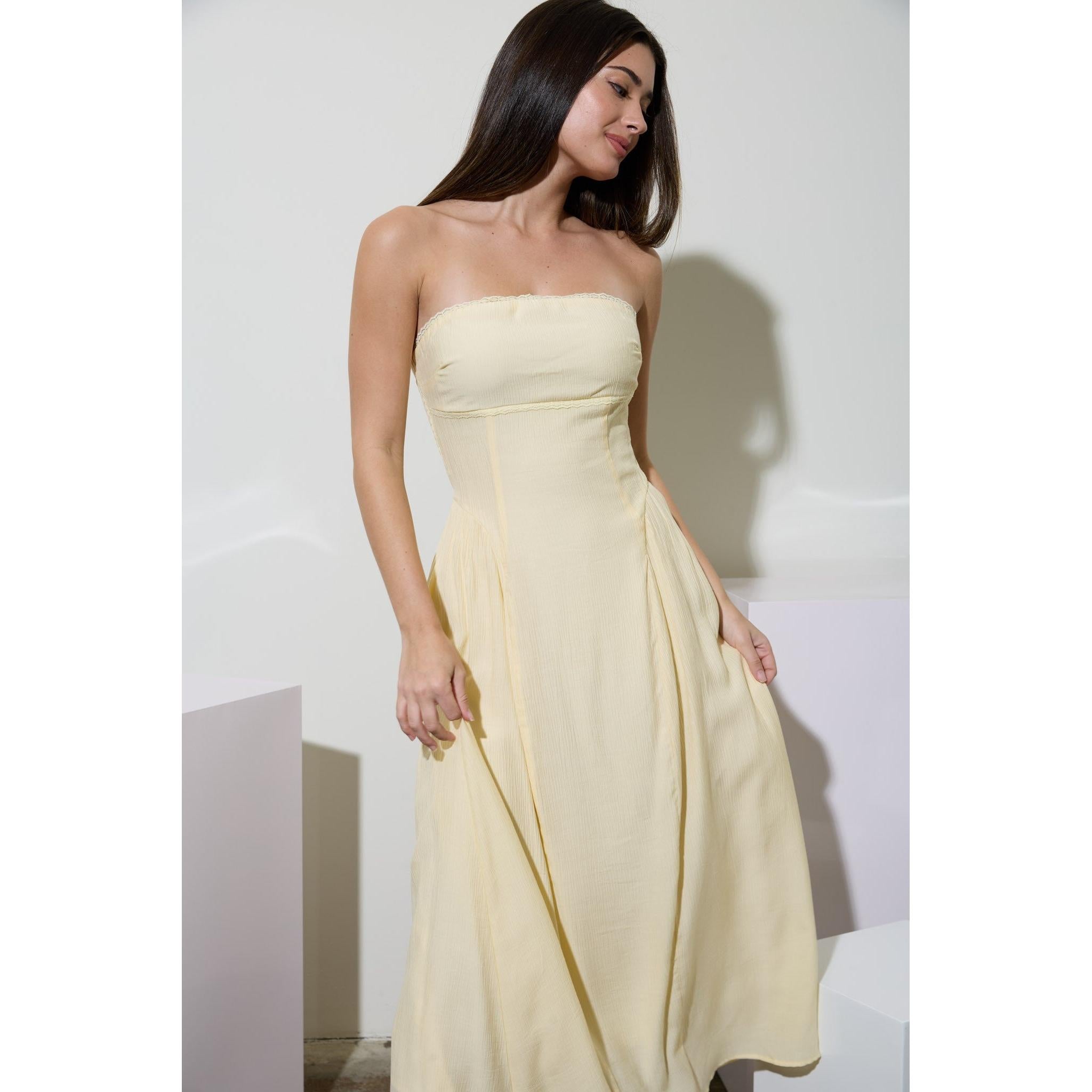 butter yellow strapless dress Charlita Maxi Cotton Candy LA Linen Strapless
