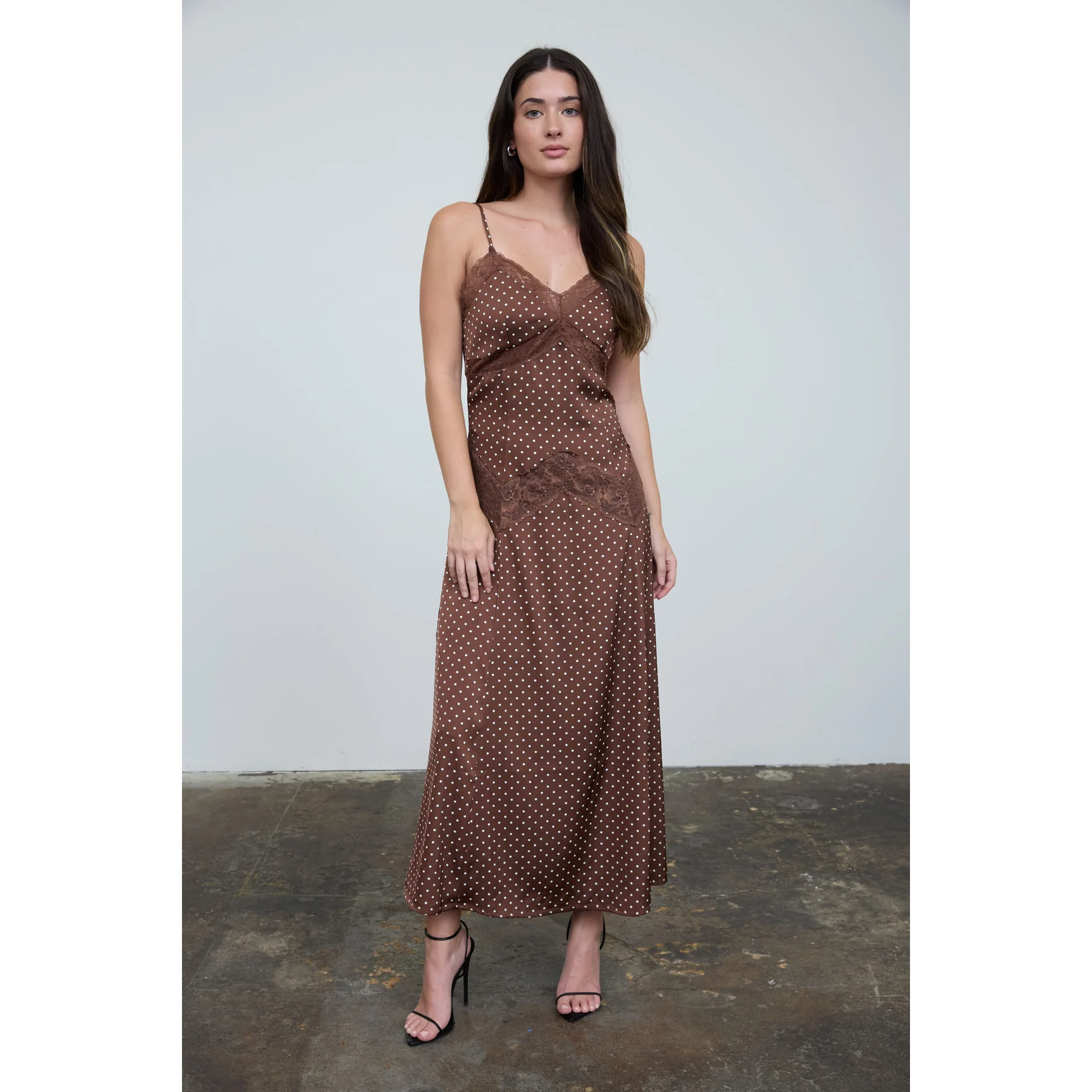 Polka Dot Lace Trim Spaghetti Strap Midi Dress – Olive Boutique