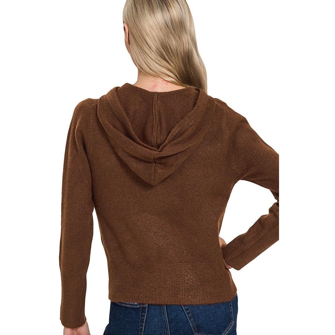Zip-Up Hoodie Sweater || Brown