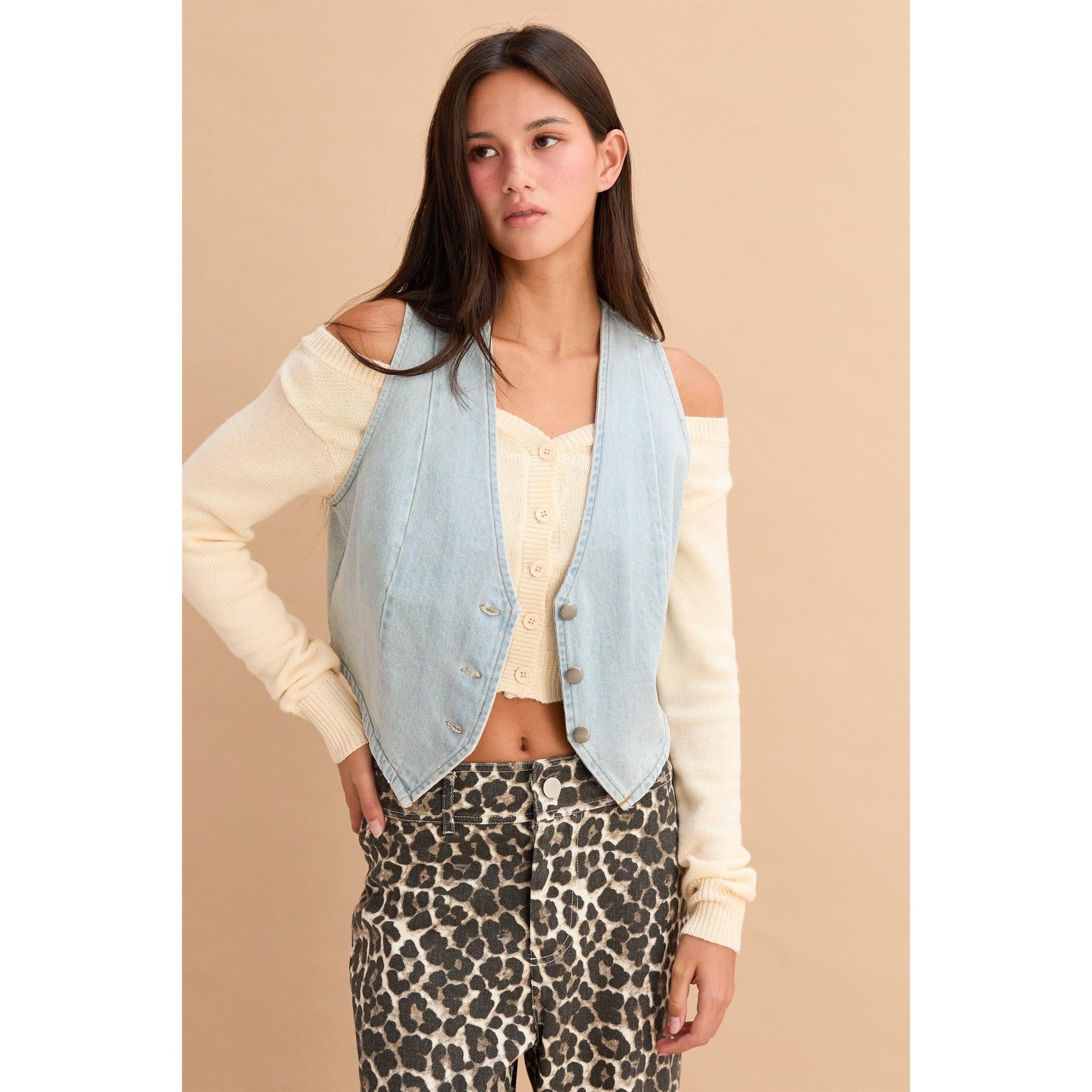 Button Up Denim Vest