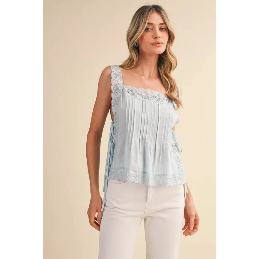 Eyelet Trim Tank || Light Blue