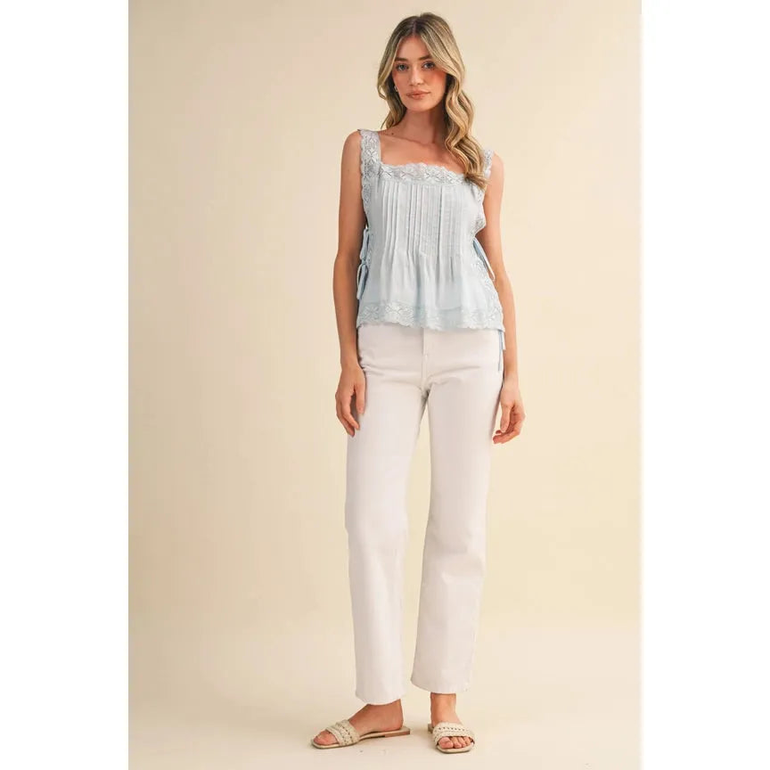 Eyelet Trim Tank || Light Blue