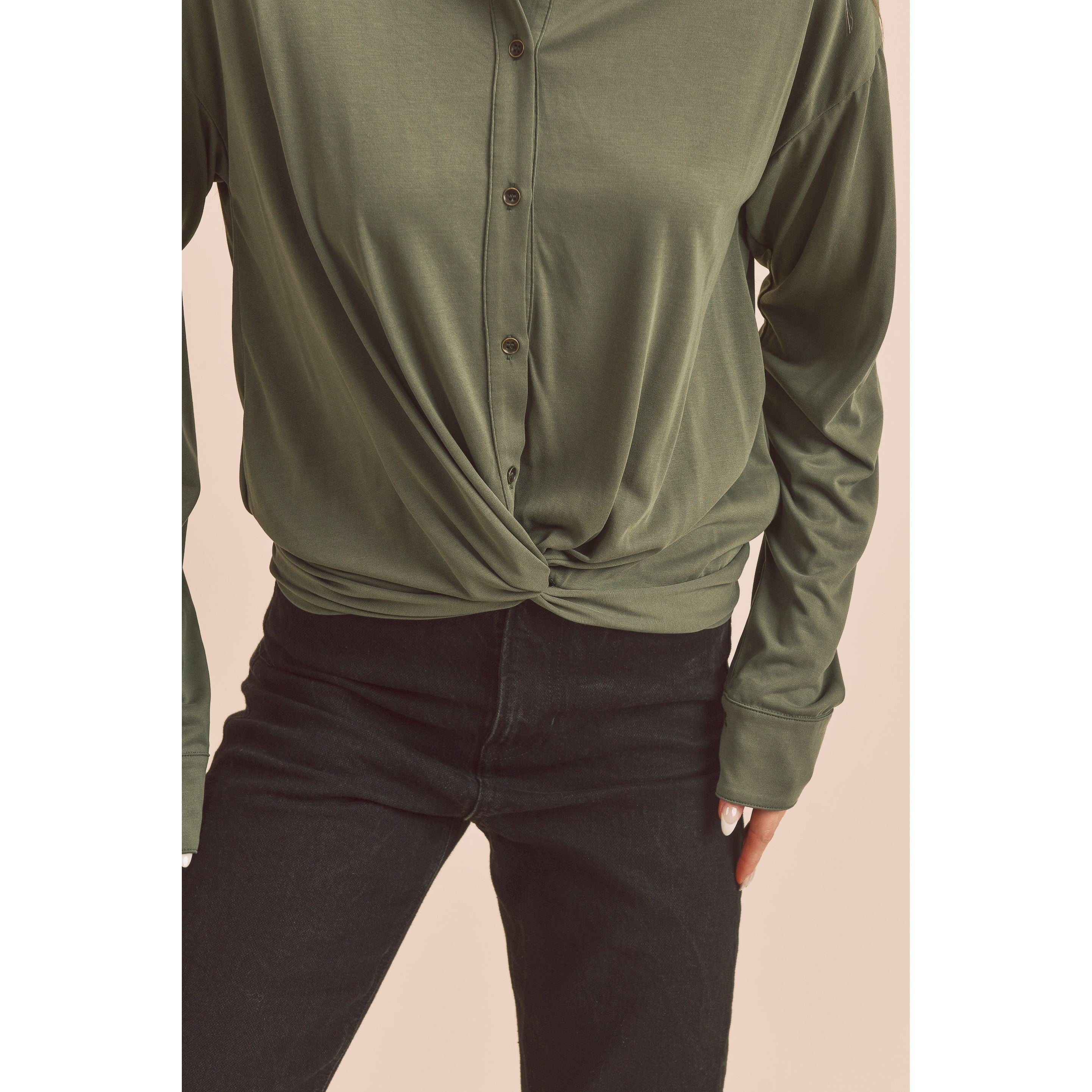 Button Up Twist Front Top || Olive