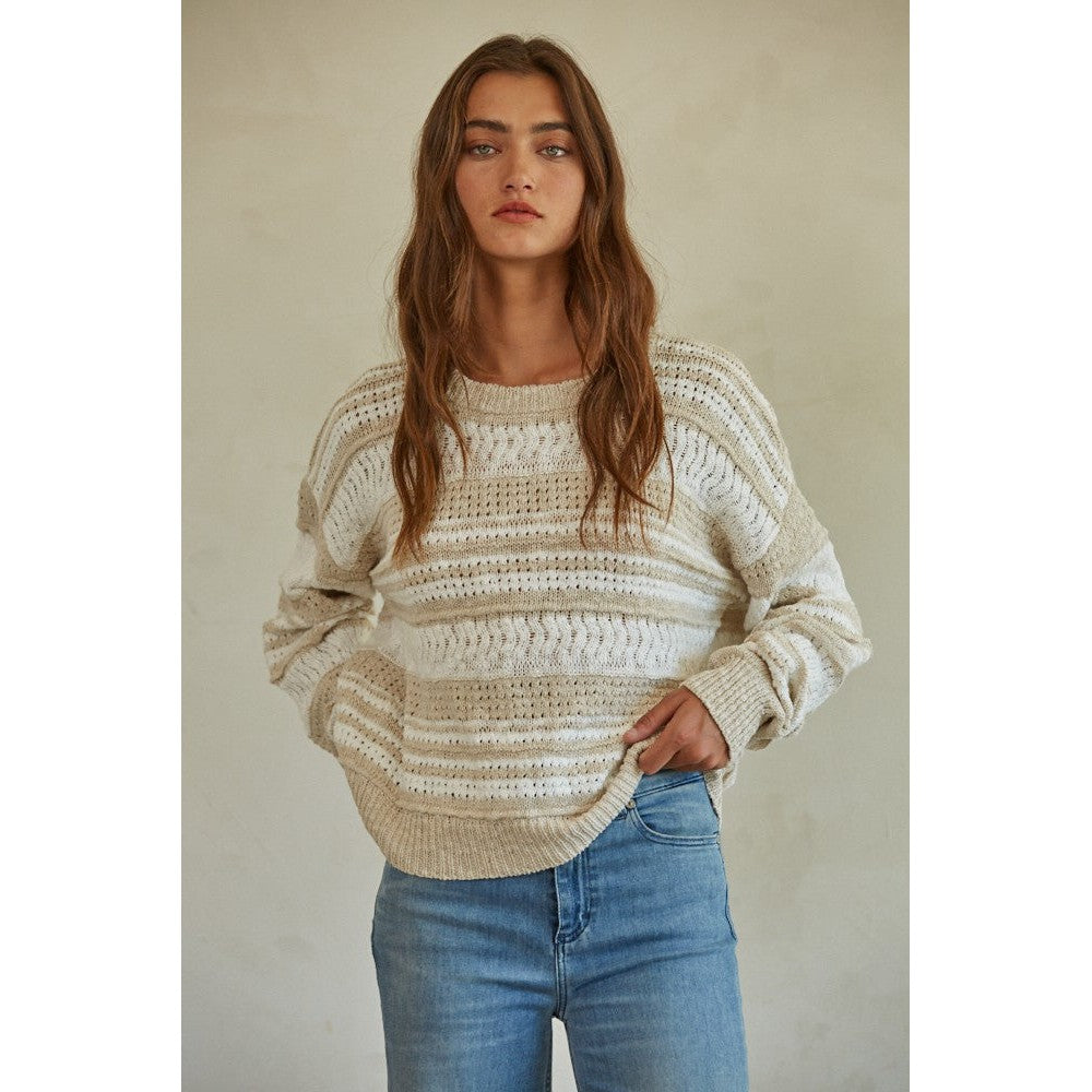 Stripe Pullover Sweater || Ivory/Taupe