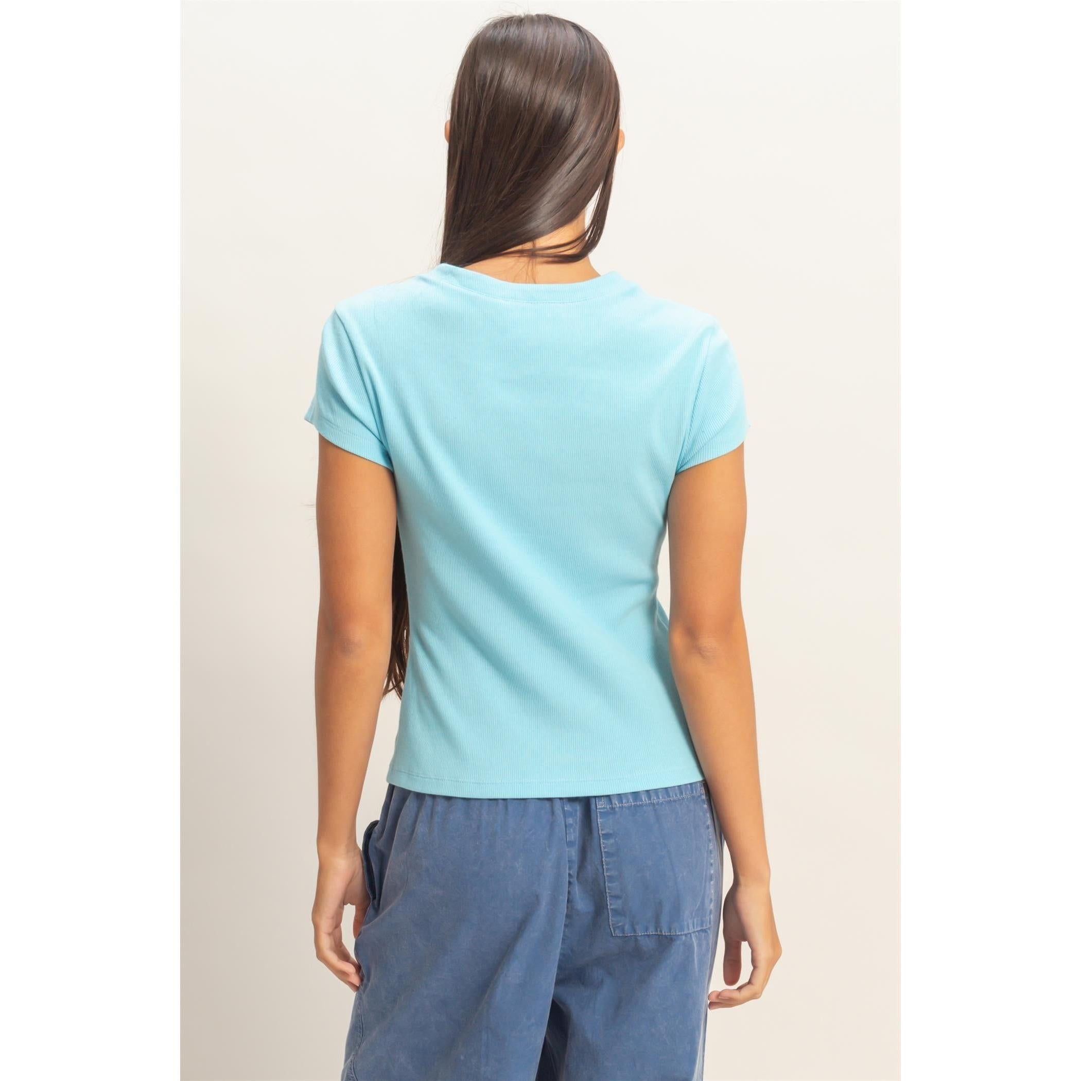 Short Sleeve Knit Button Up Top