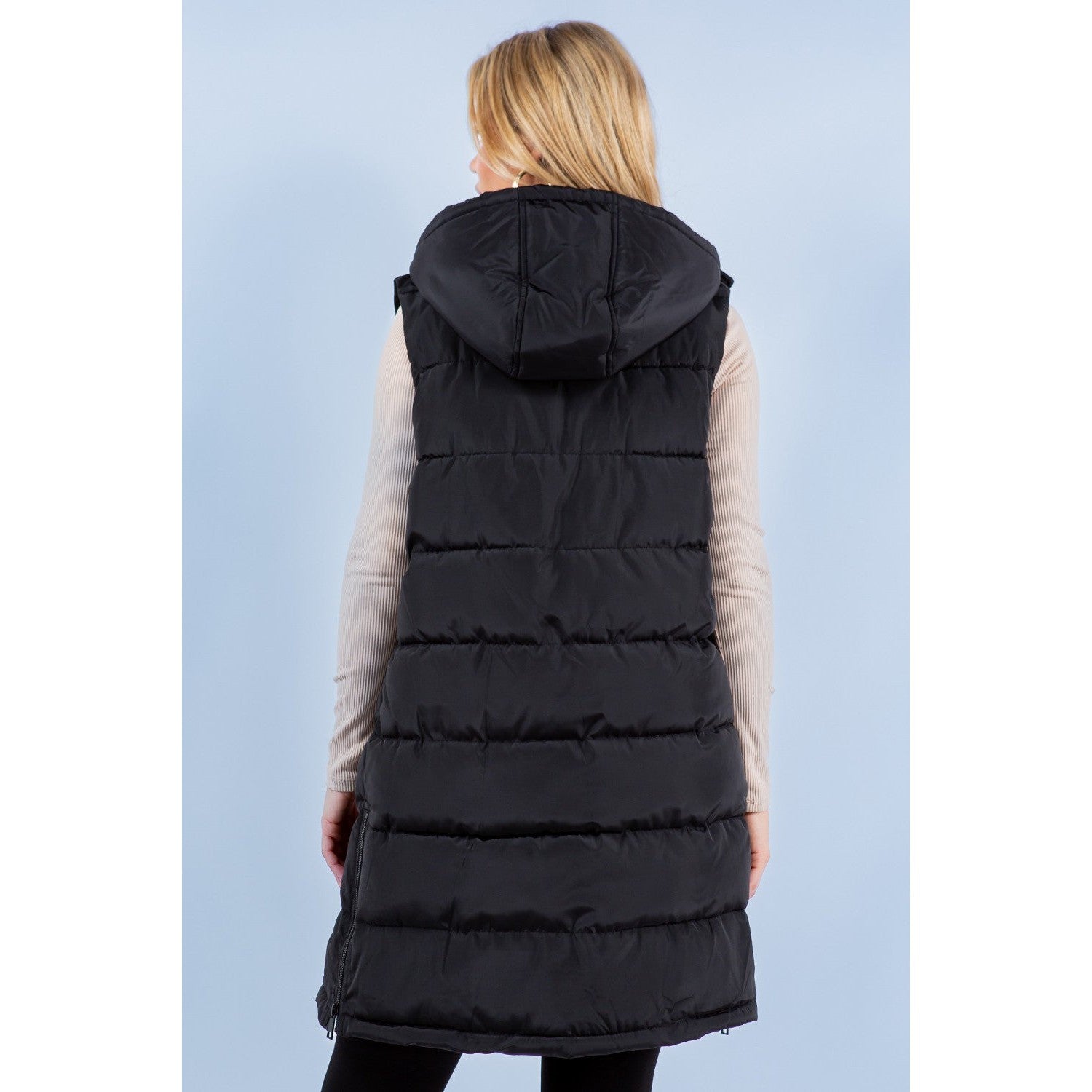 Long Puffer Vest || Black