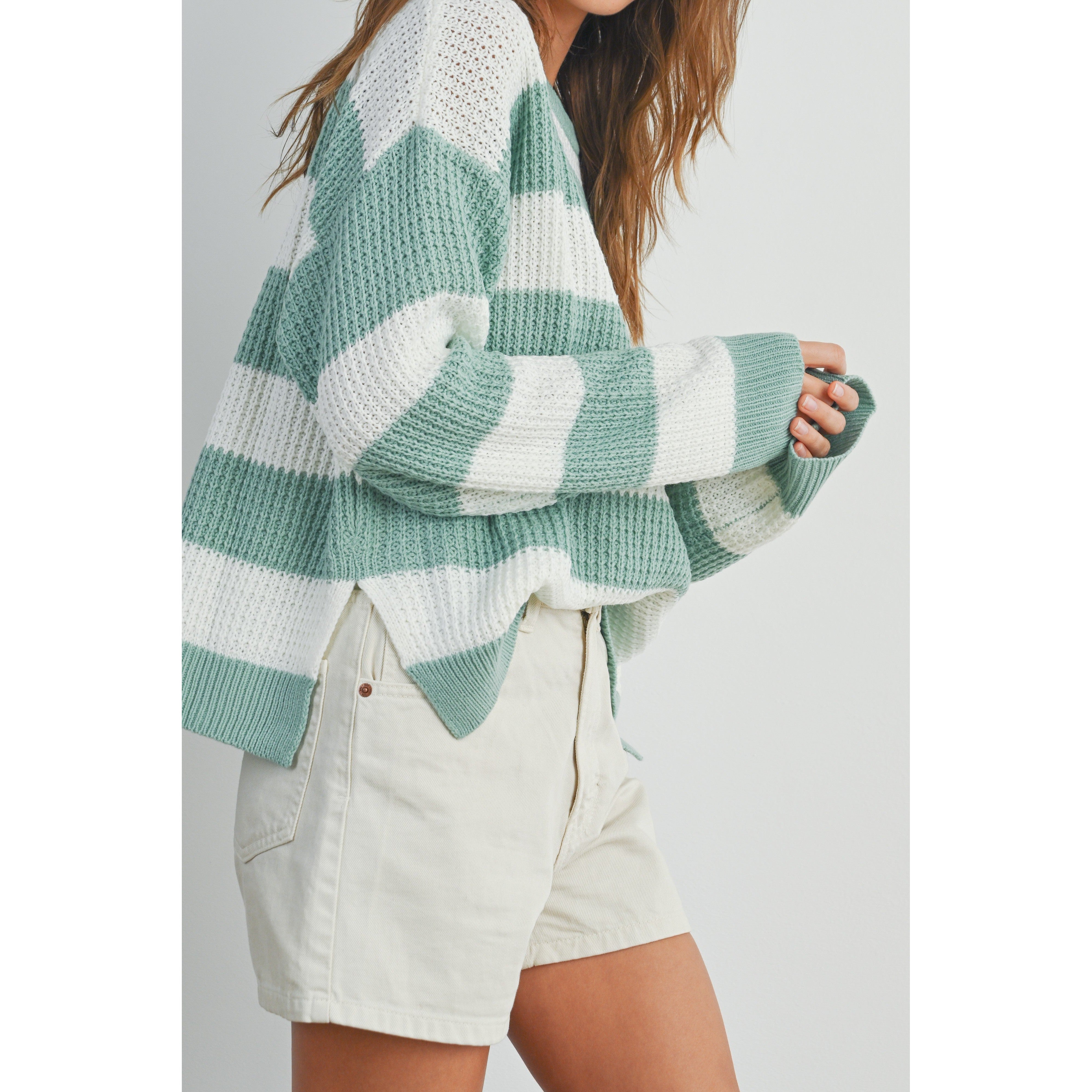 Chunky Stripe Sweater || Ivory/Sage