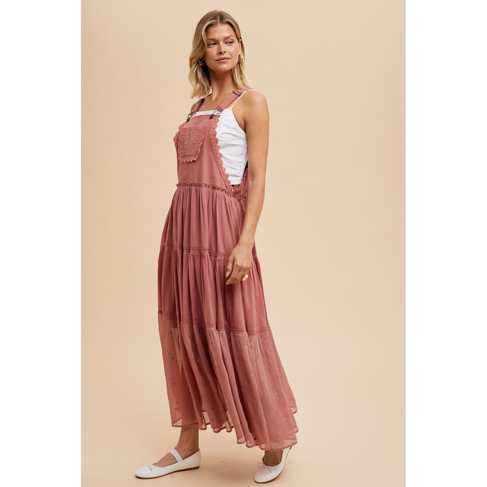 Overall Embroidered Dress || Desert Rose