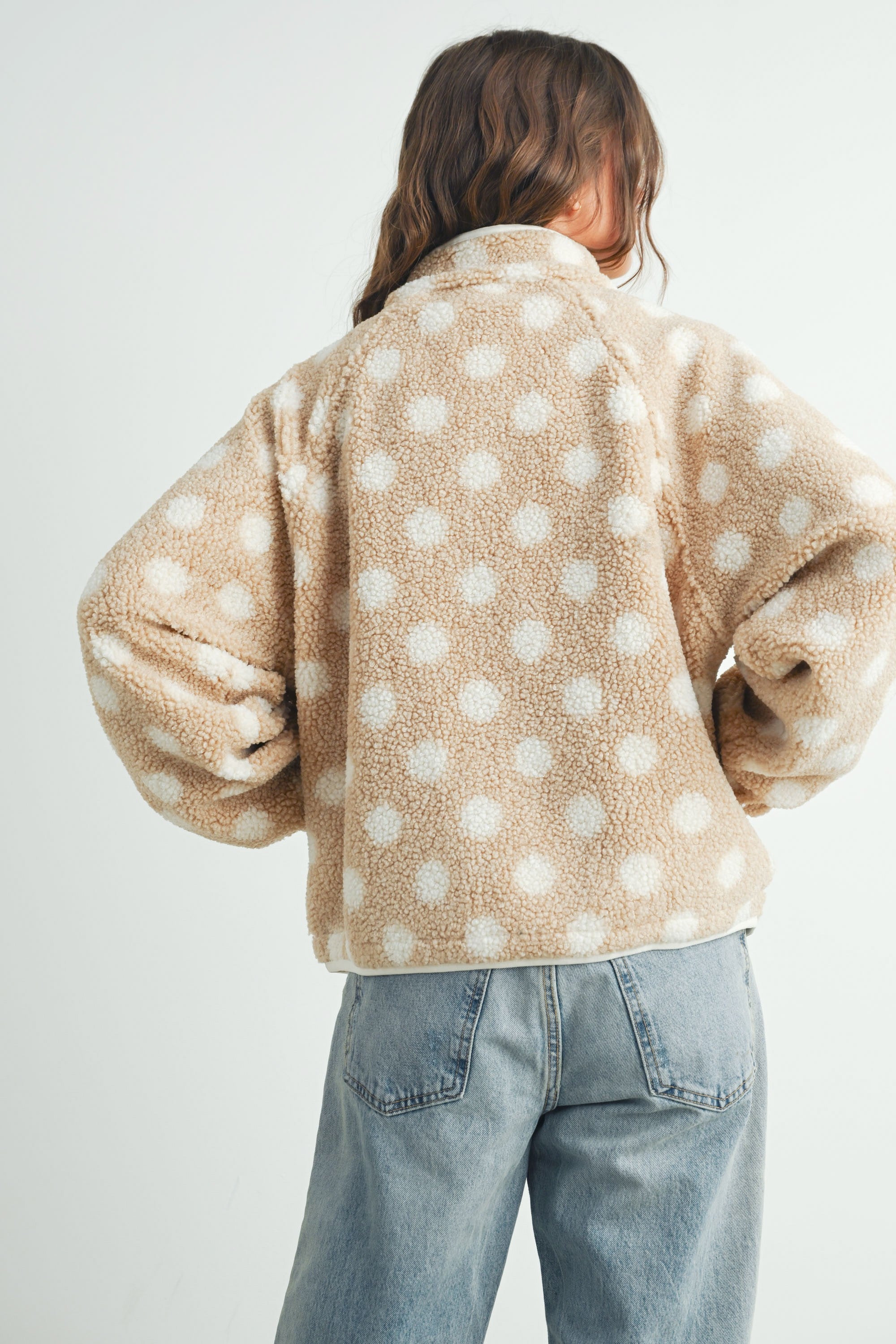 Polka Dot Fleece Jacket || Taupe