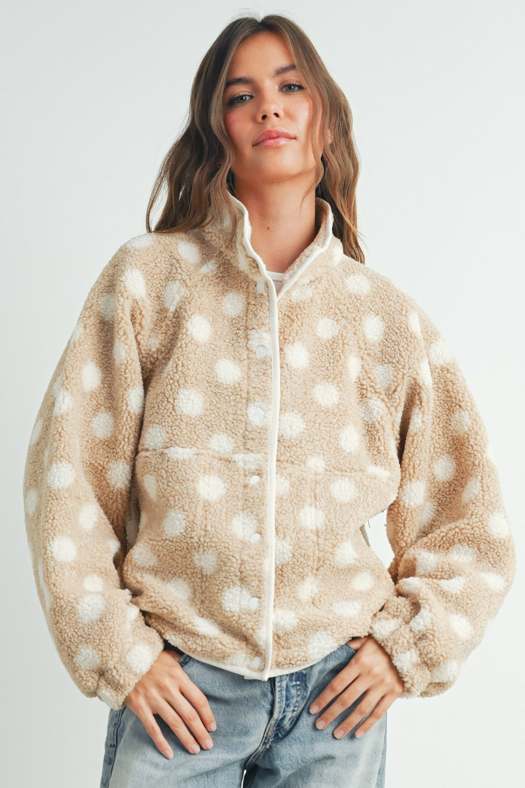 polka dot sherpa jacket