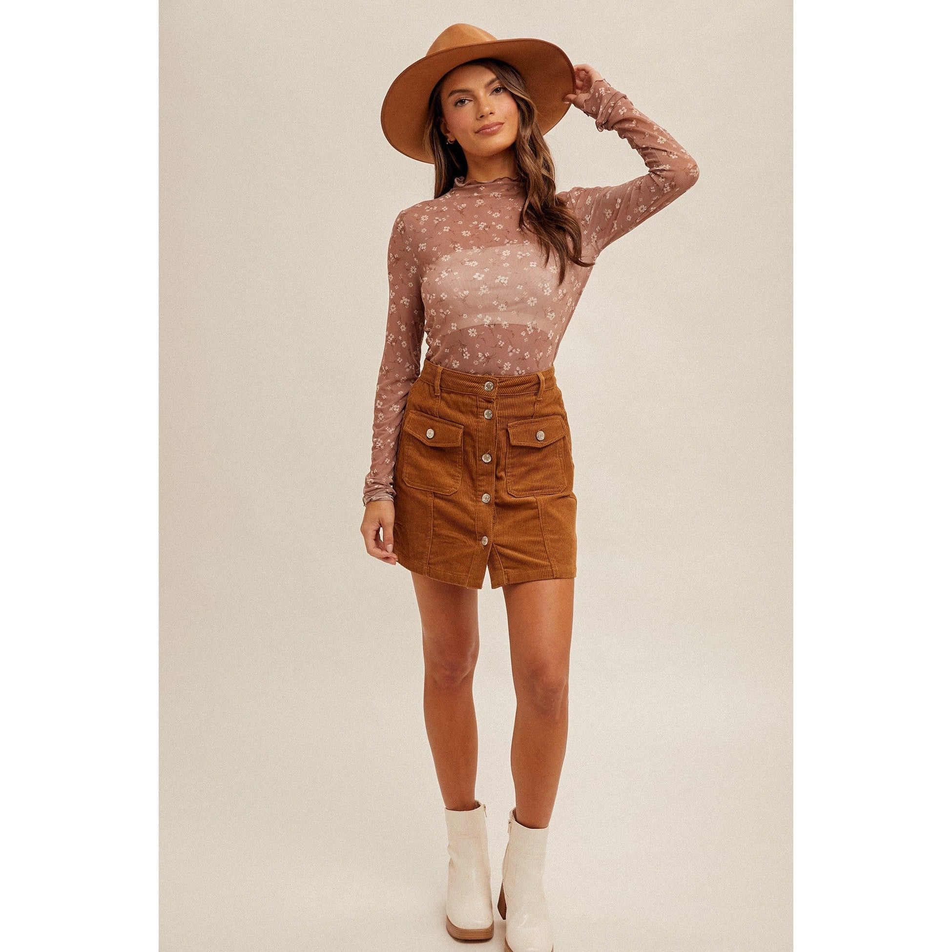 Mockneck Mesh Lace Top