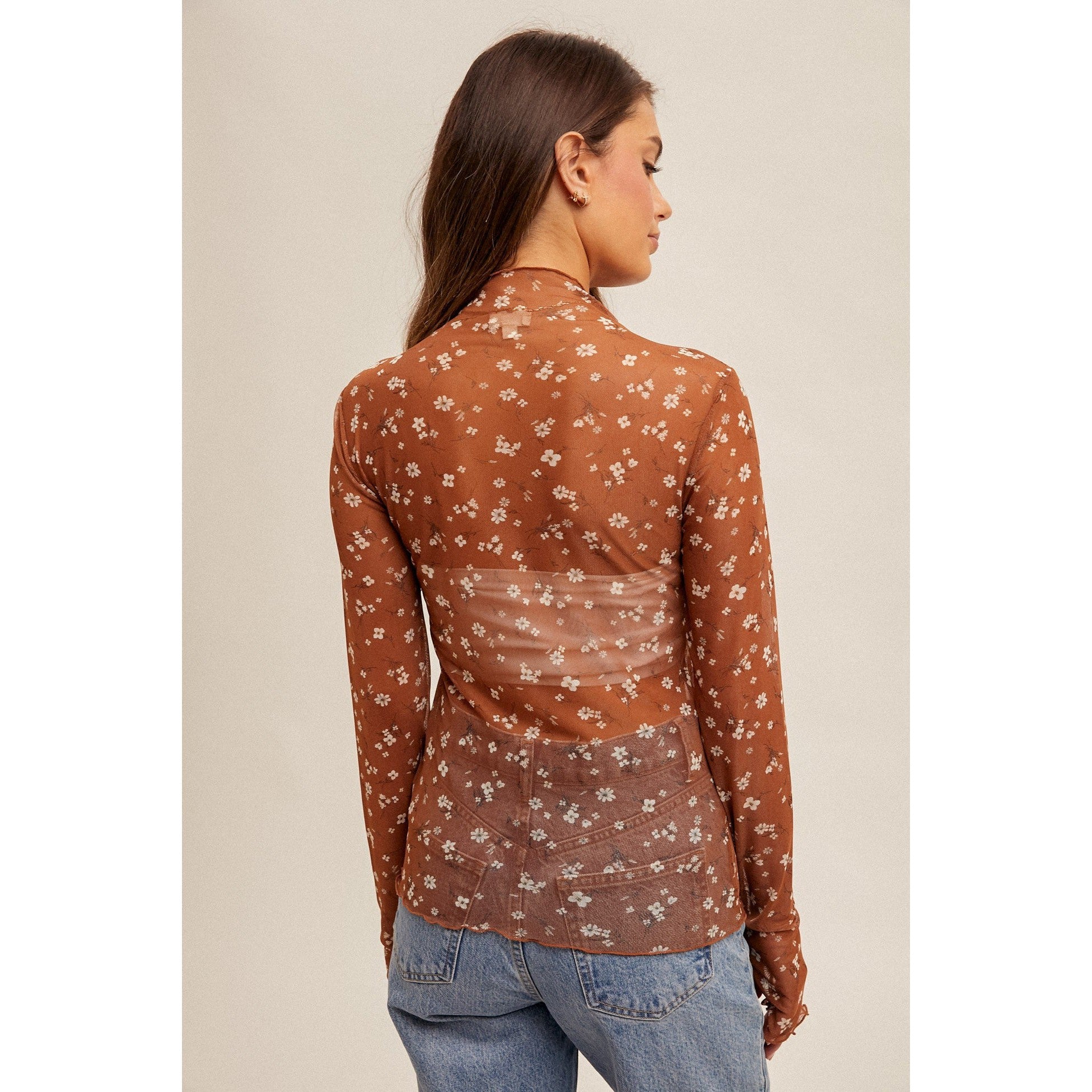 Mockneck Mesh Lace Top