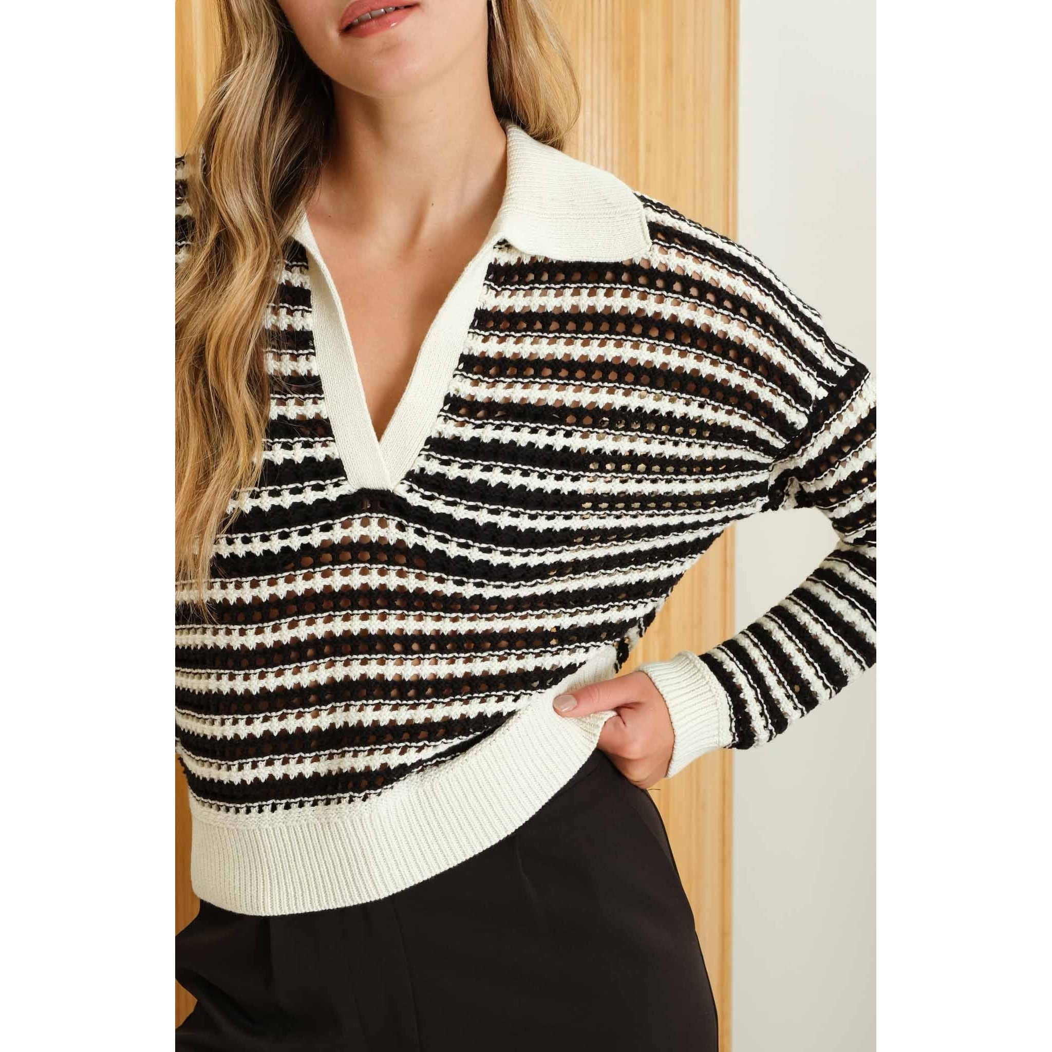 Stripe Crochet Sweater || Black