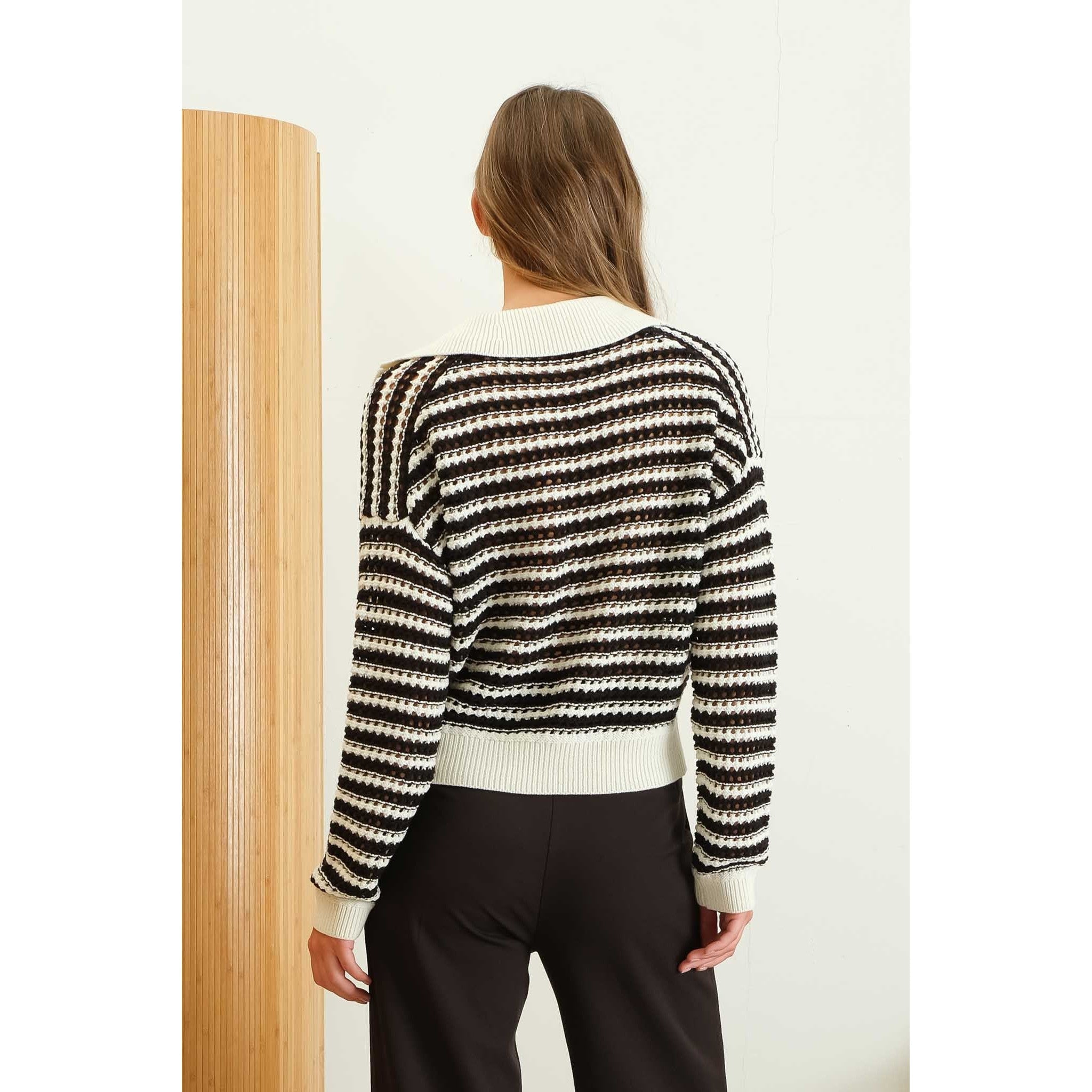 Stripe Crochet Sweater || Black