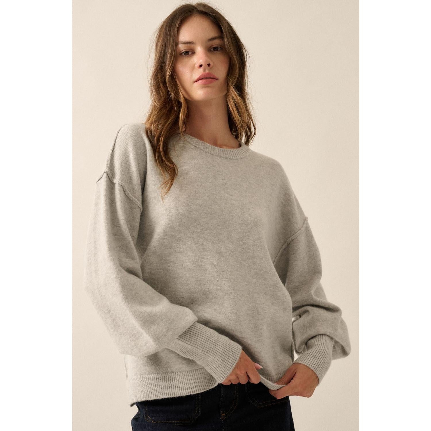 heather grey Drop Shoulder Sweater 