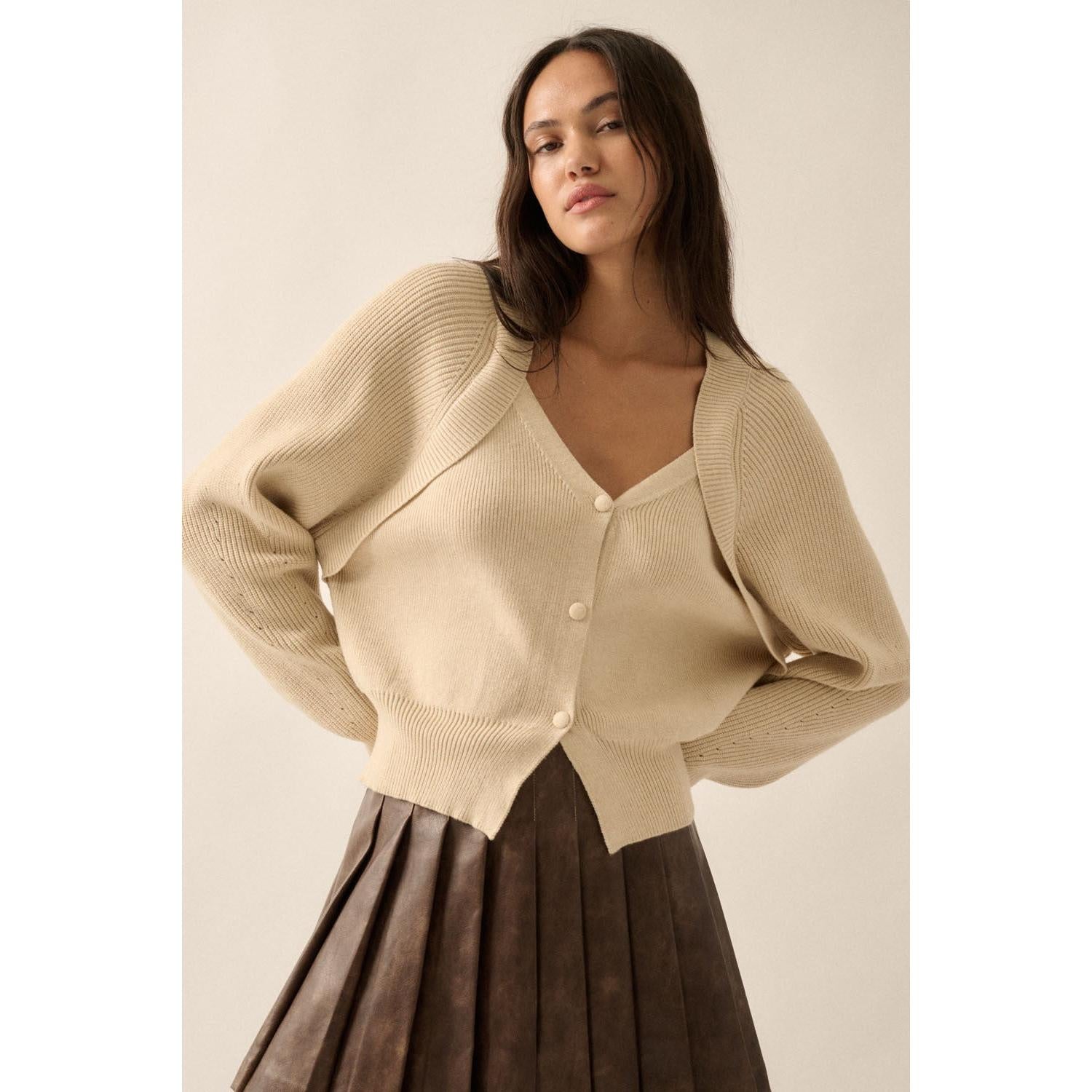 cream Layered Ribbed Sweater 