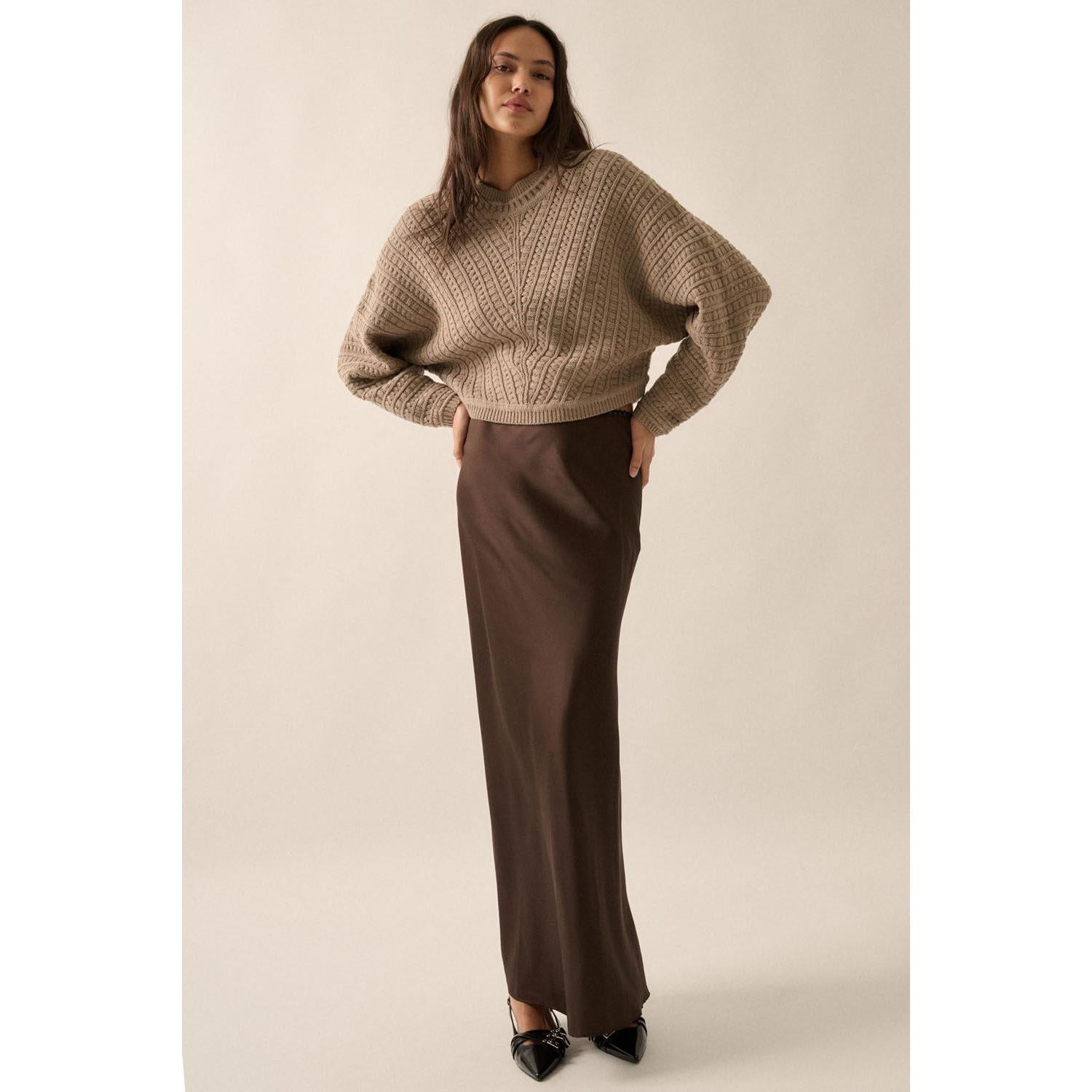 Cable Pattern Solid Sweater || Mocha