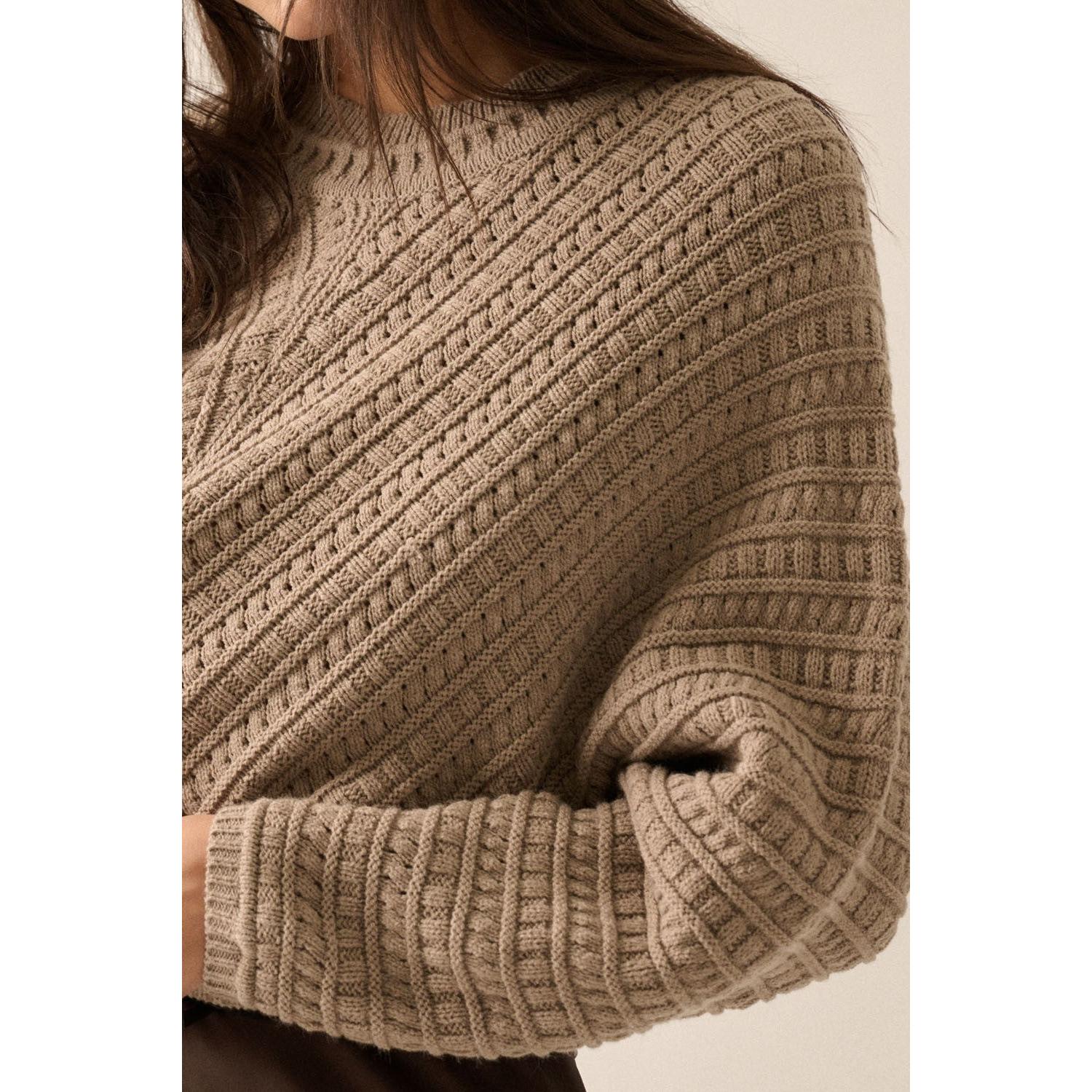 Cable Pattern Solid Sweater || Mocha