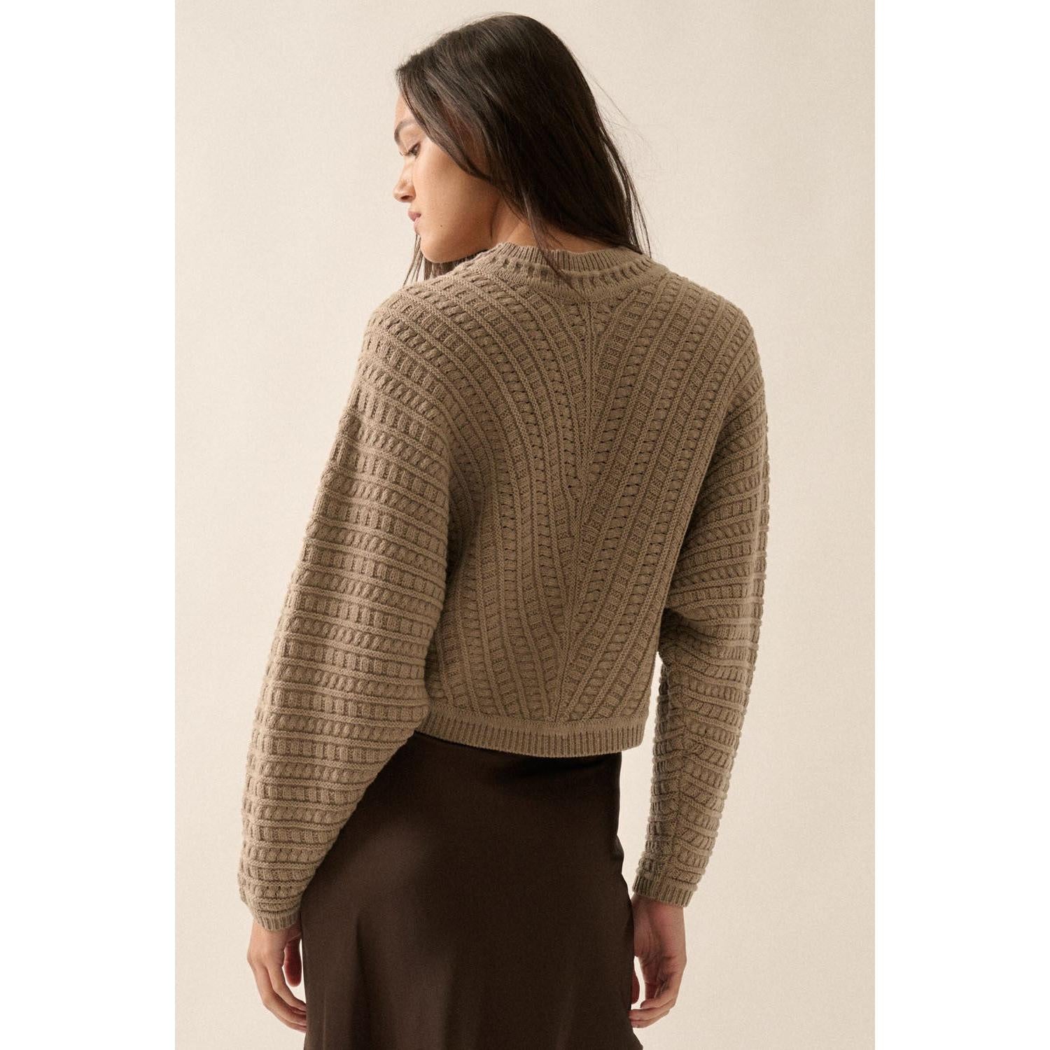 Cable Pattern Solid Sweater || Mocha