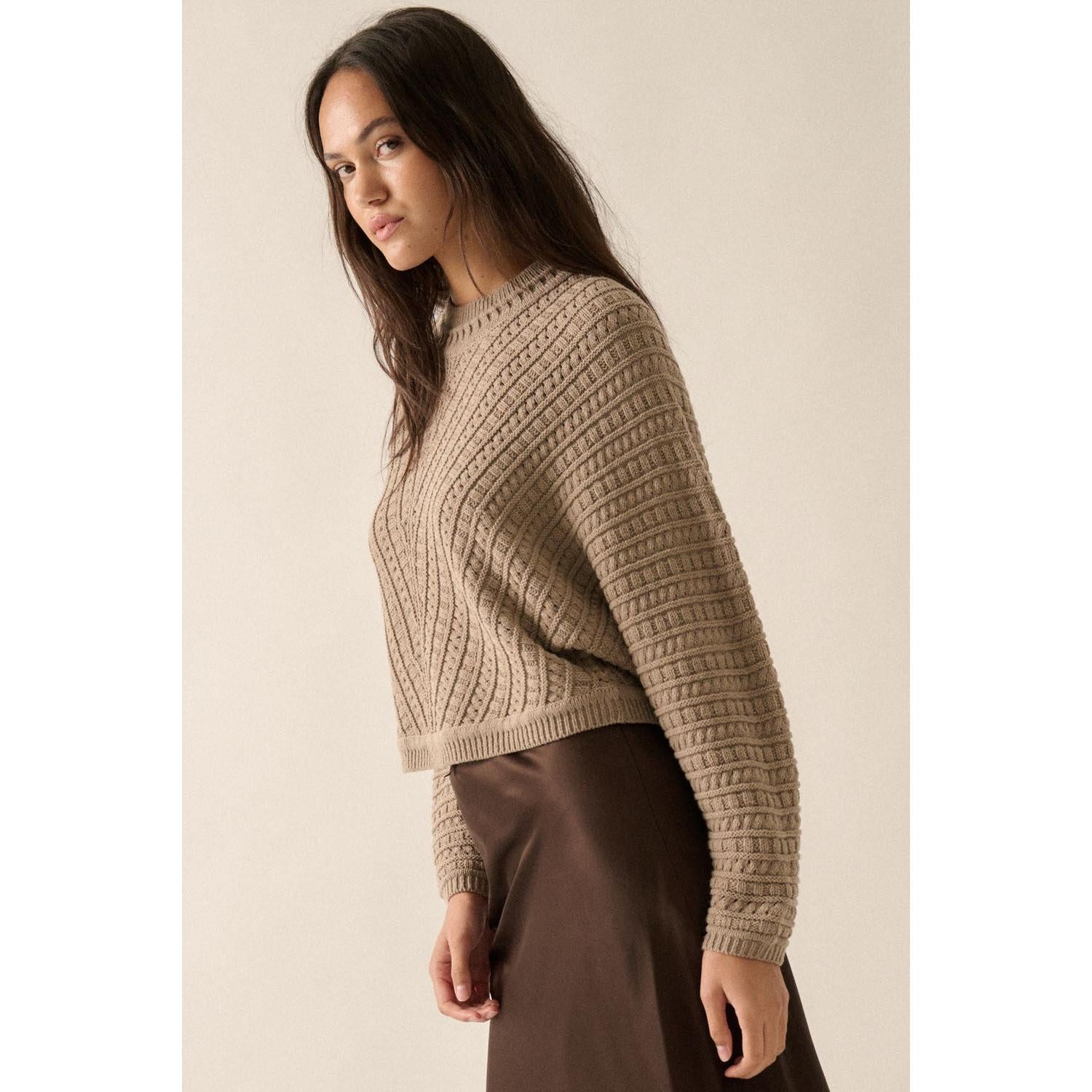 Cable Pattern Solid Sweater || Mocha