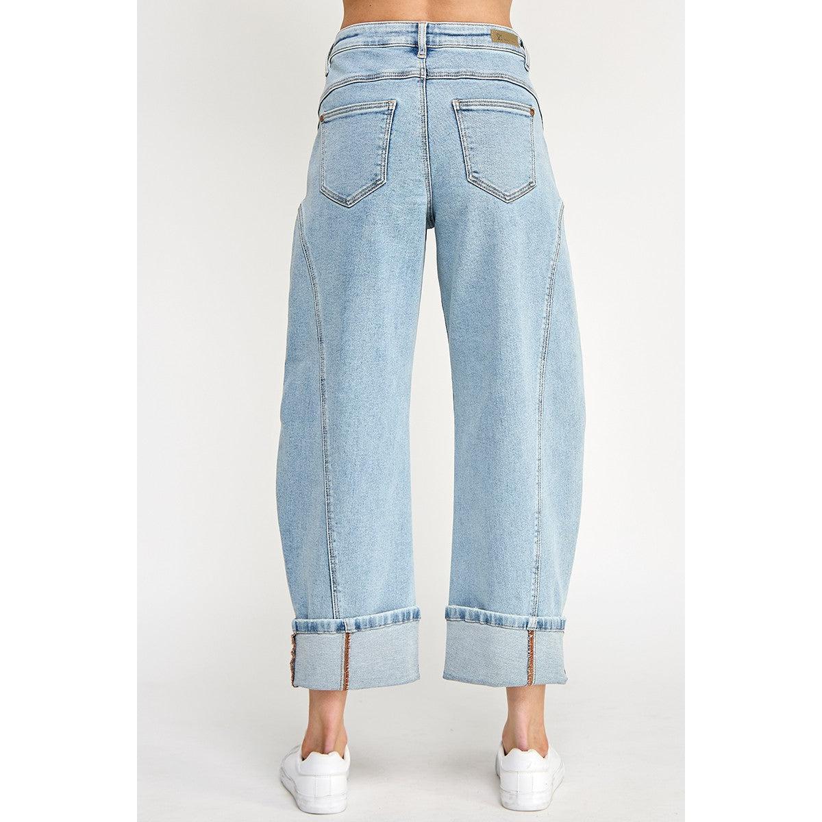 Saige Denim High Rise Barrel Wide Cuff w/ Stretch || Medium Light