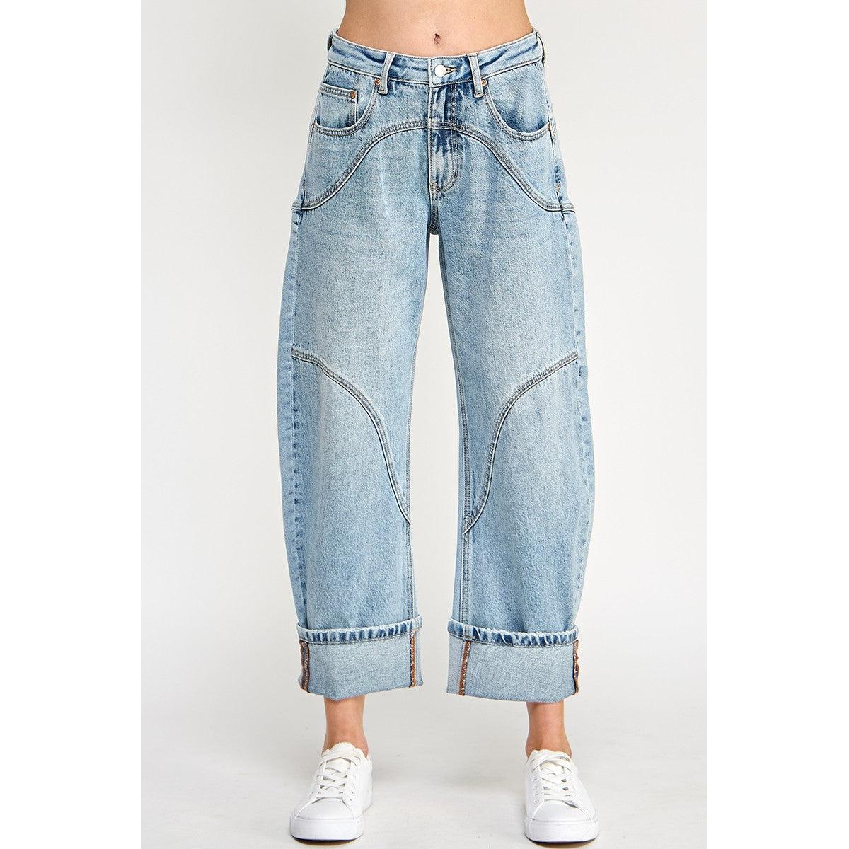 Saige Denim High Rise Barrel Wide Cuff w/ Stretch || Medium Light