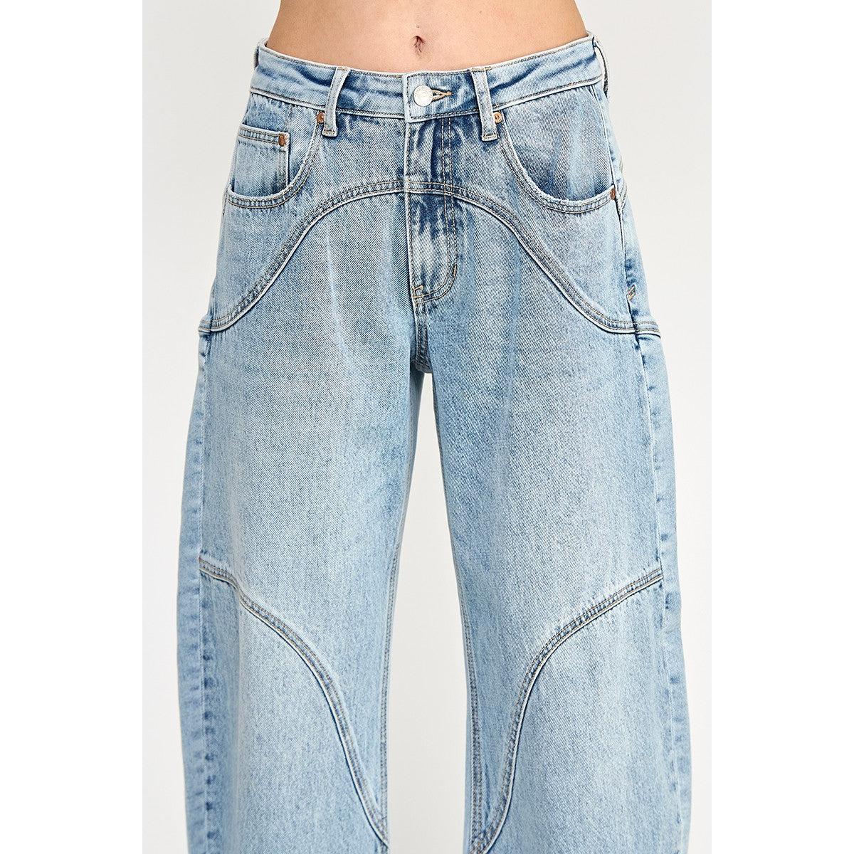 Saige Denim High Rise Barrel Wide Cuff w/ Stretch || Medium Light