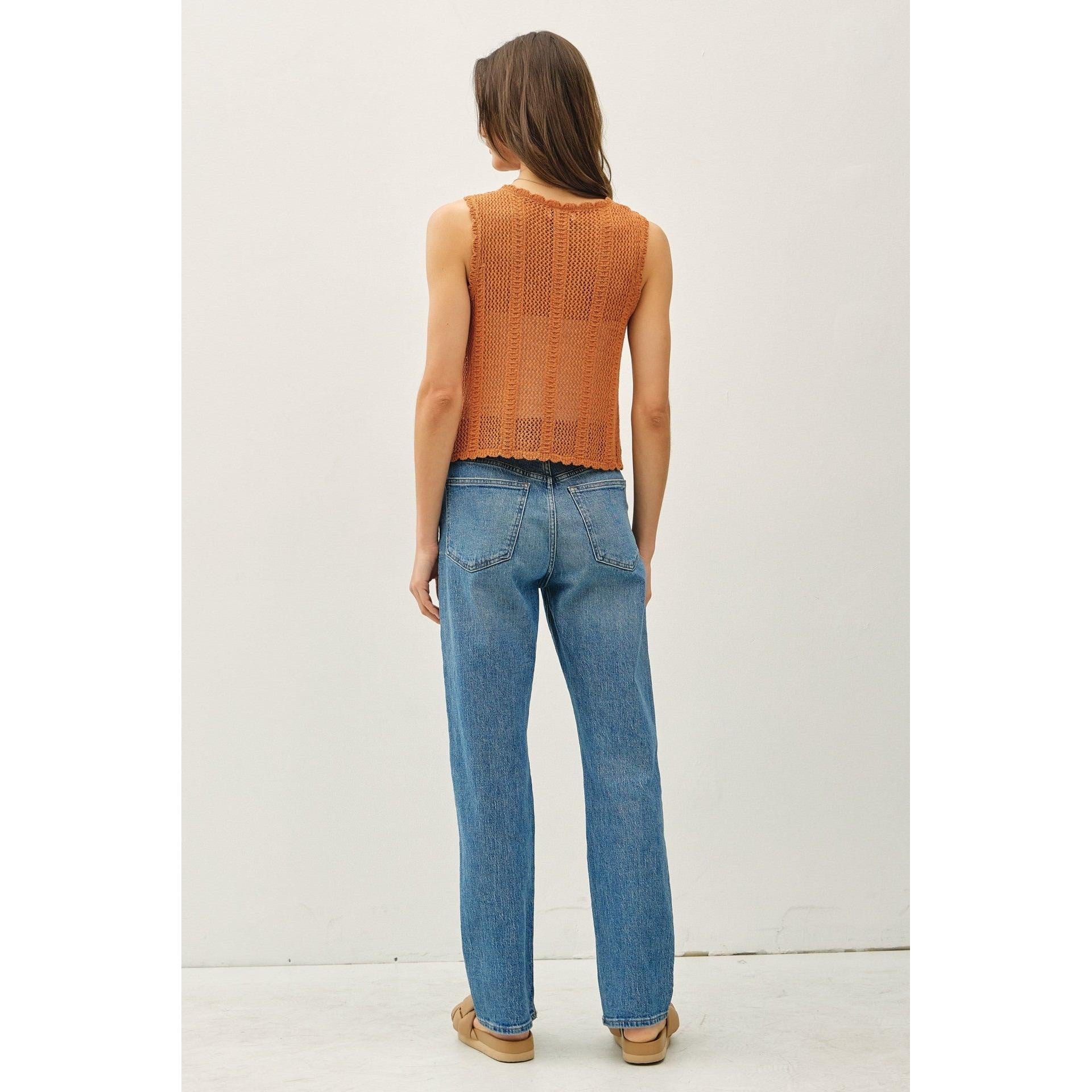 Crochet Knit Vest W/ Tie Fastenings || Apricot