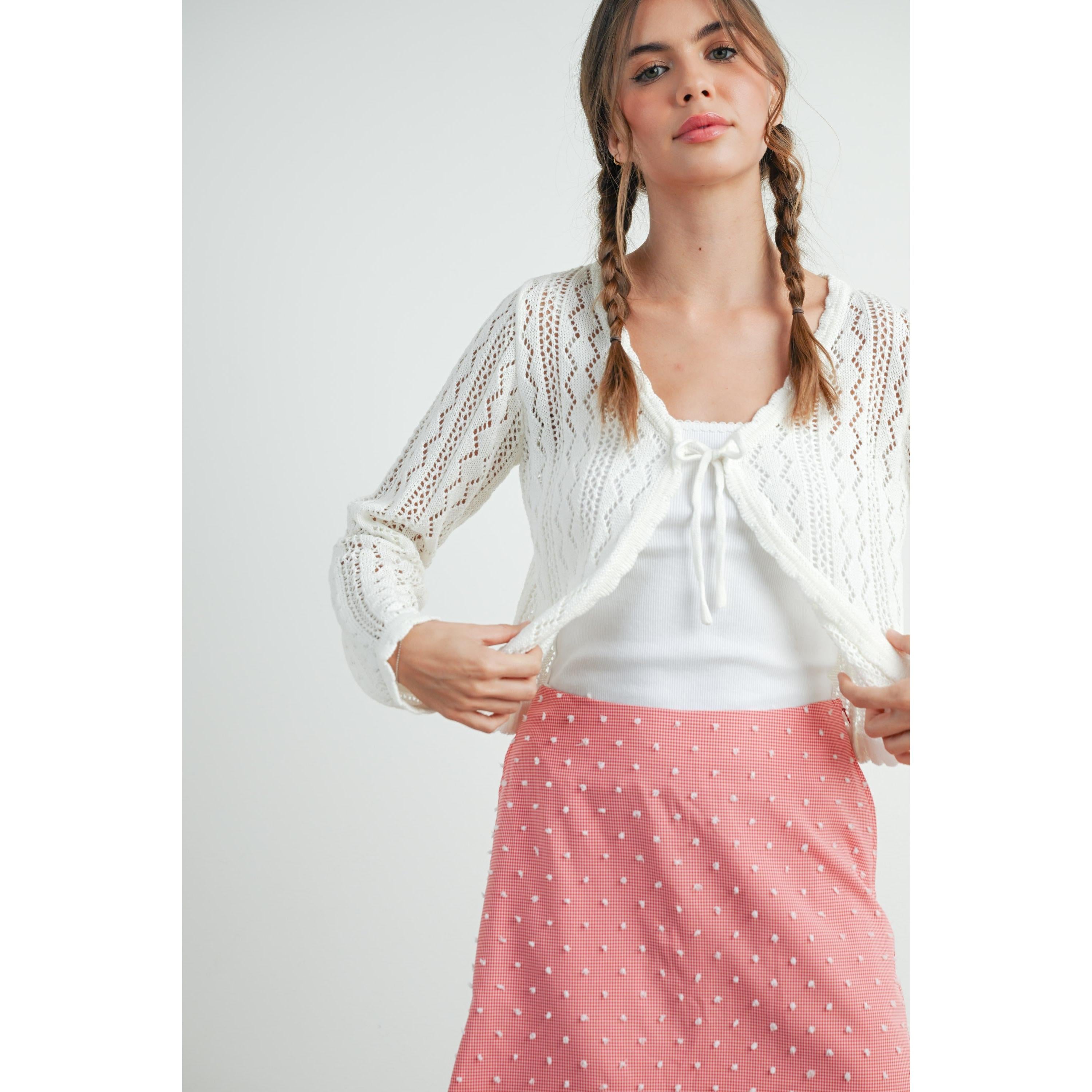 Knitted Tie-Front Cardigan || Ivory