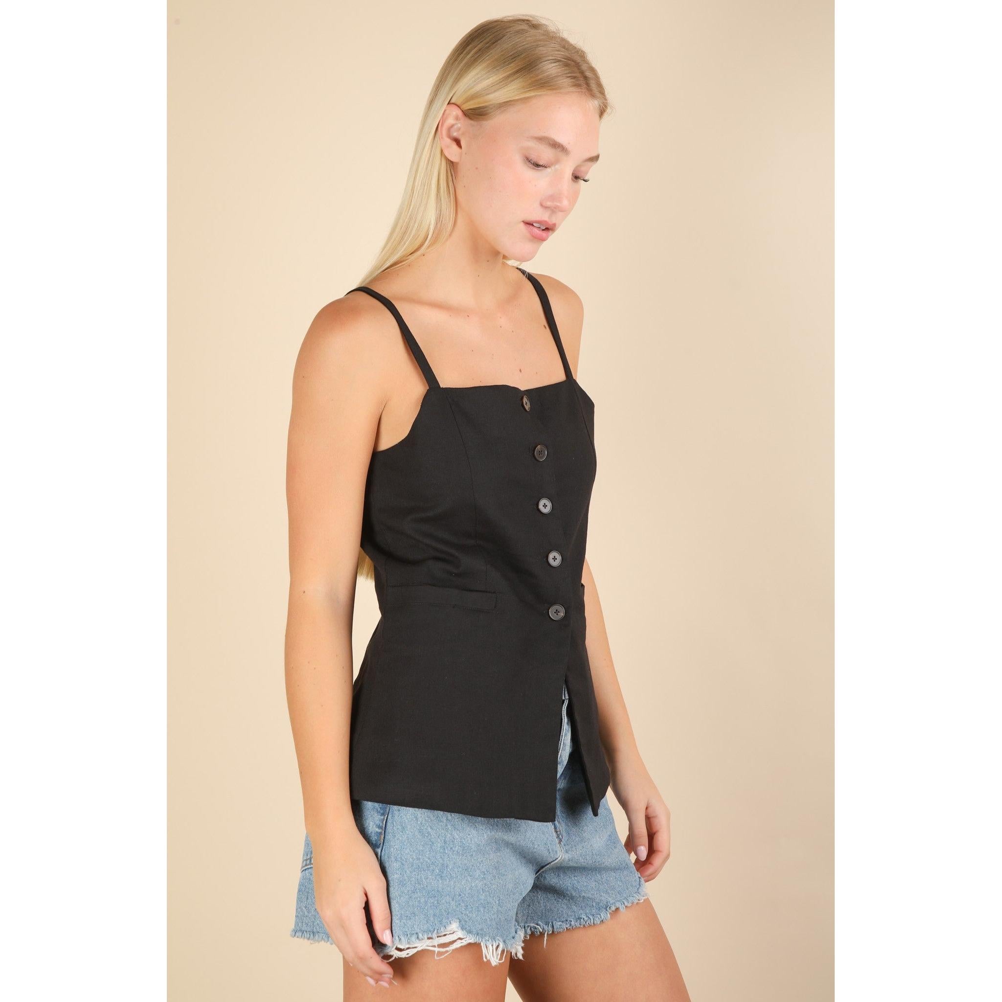 Button Down Vest || Black