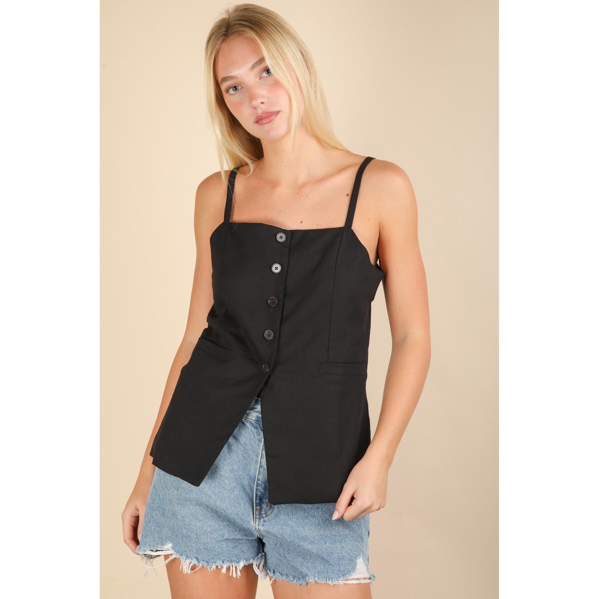 Button Down Vest || Black