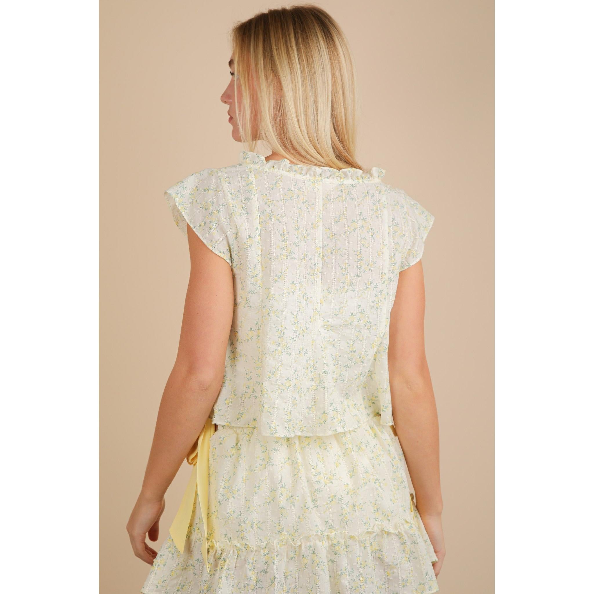Floral Printed Front Bow Top || Yellow