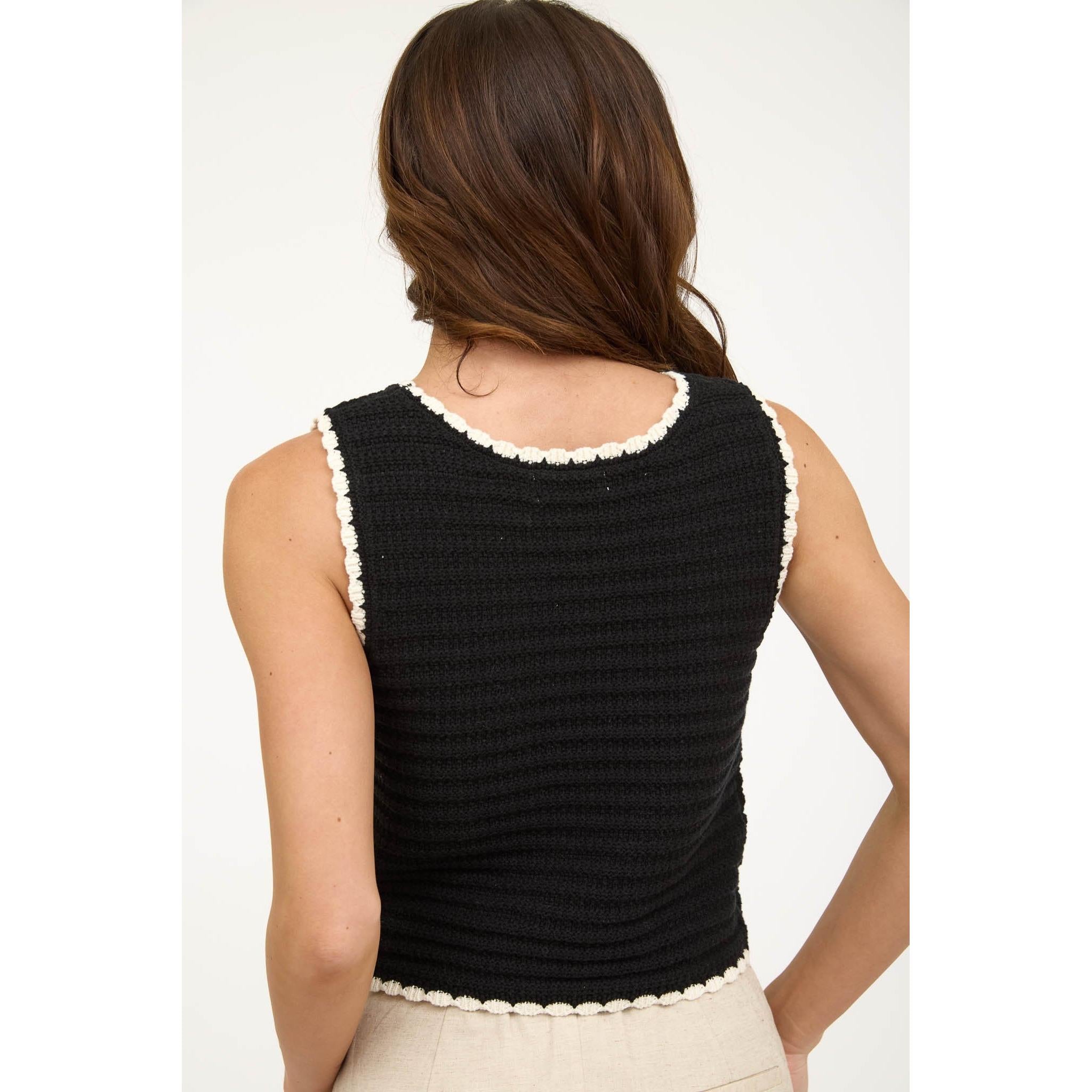 Contrast Trim Crochet Knit Sleeveless Sweater