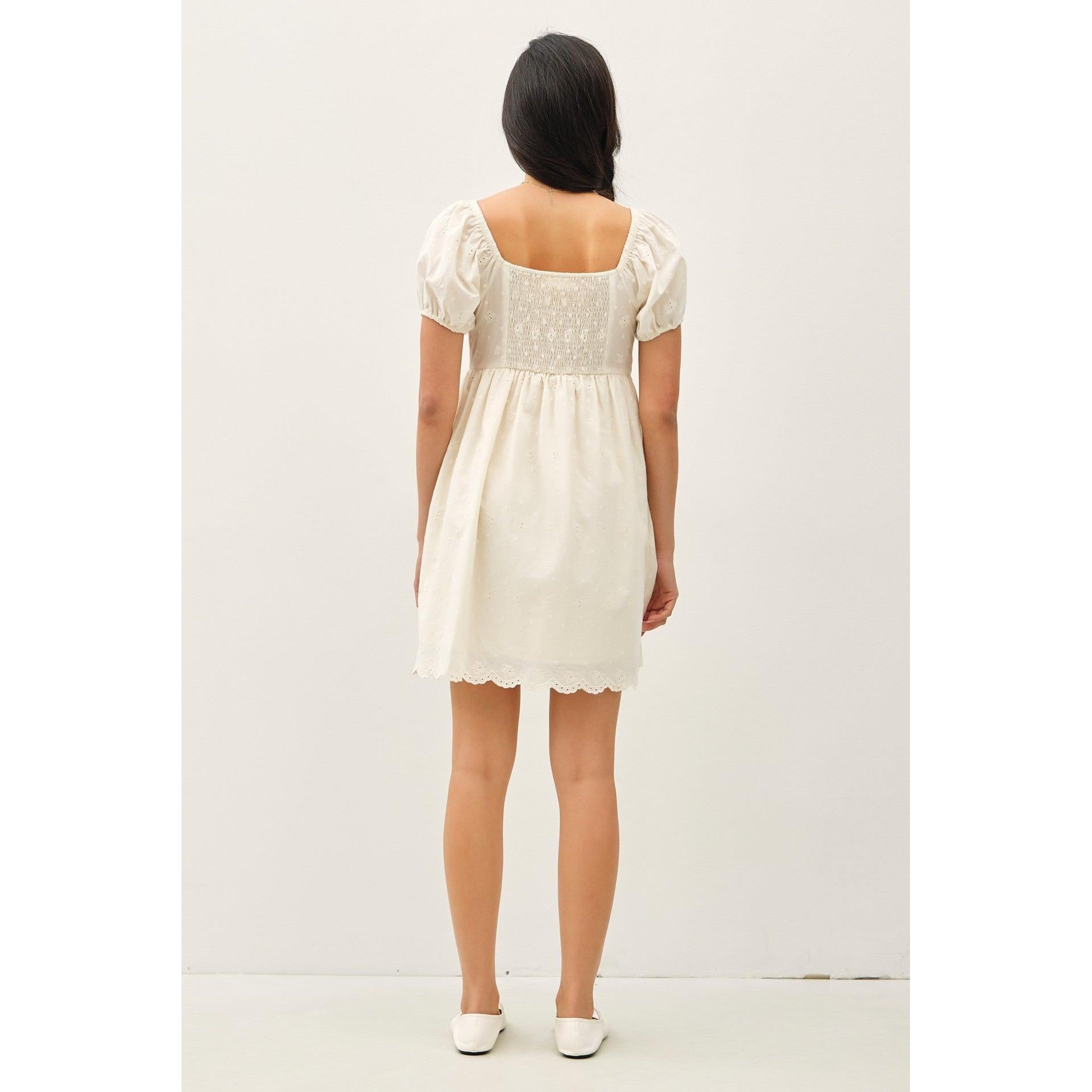 Puff Sleeve Eyelet Dress || Natural