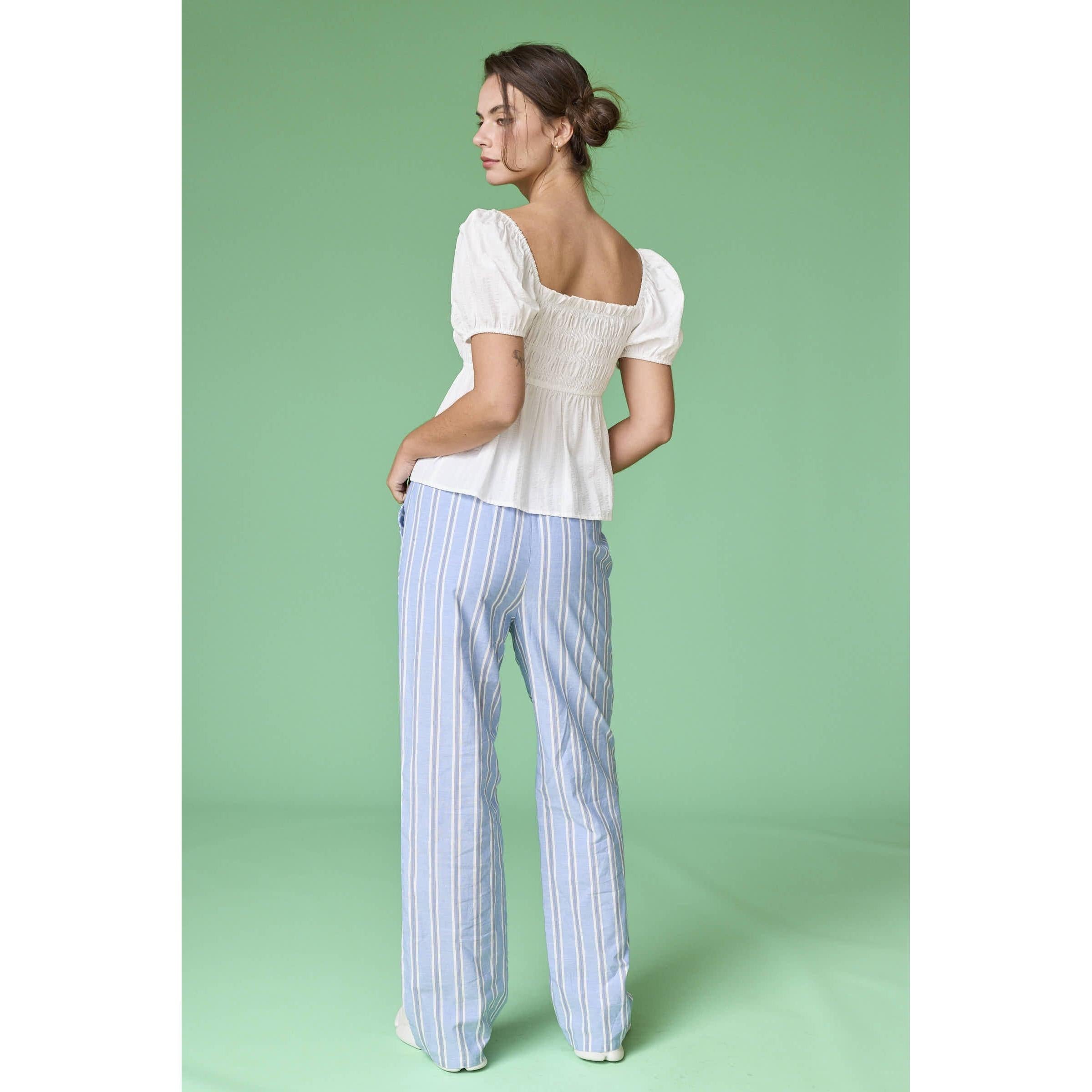 Smocked Woven Top || White