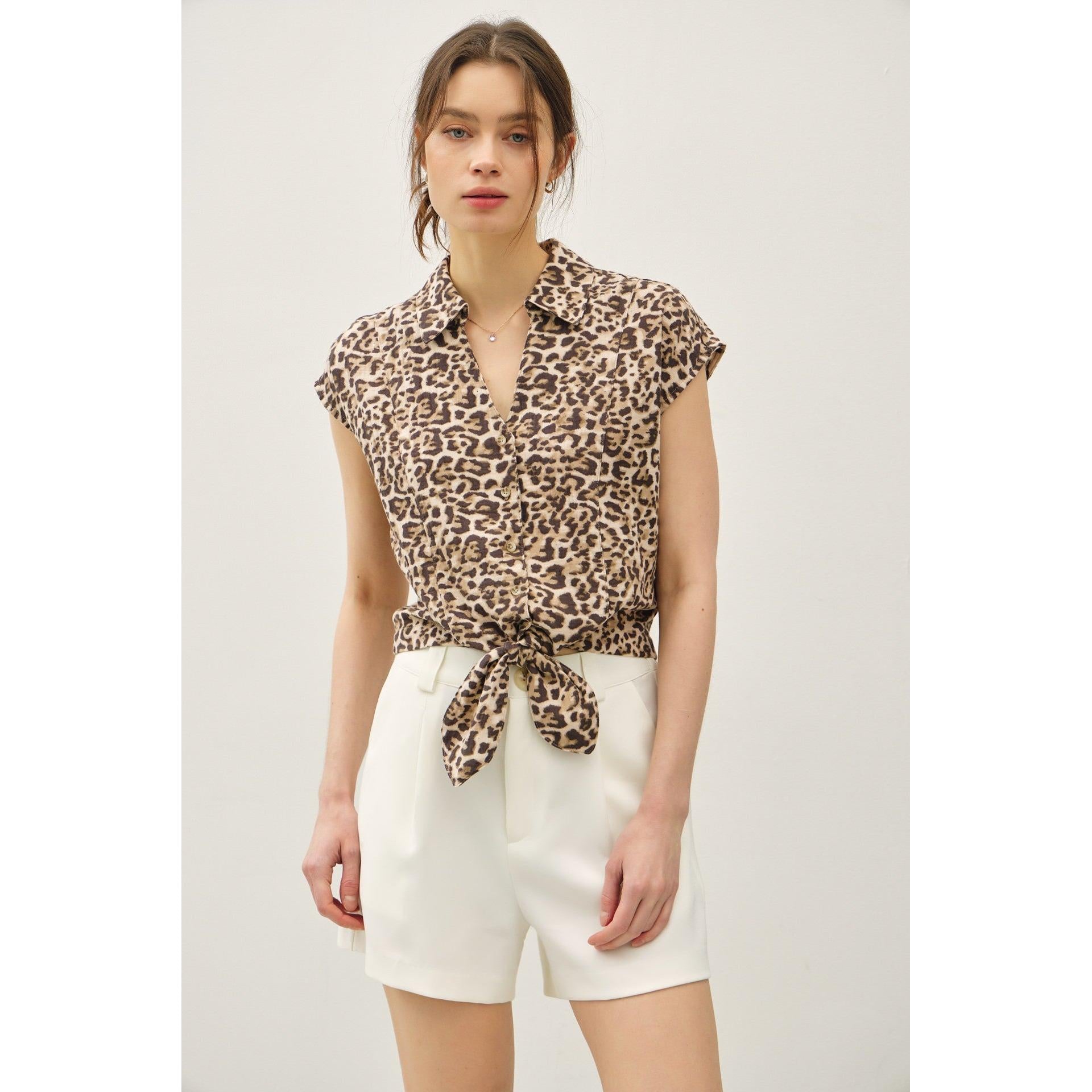 Leopard Cap Sleeve Top || Brown