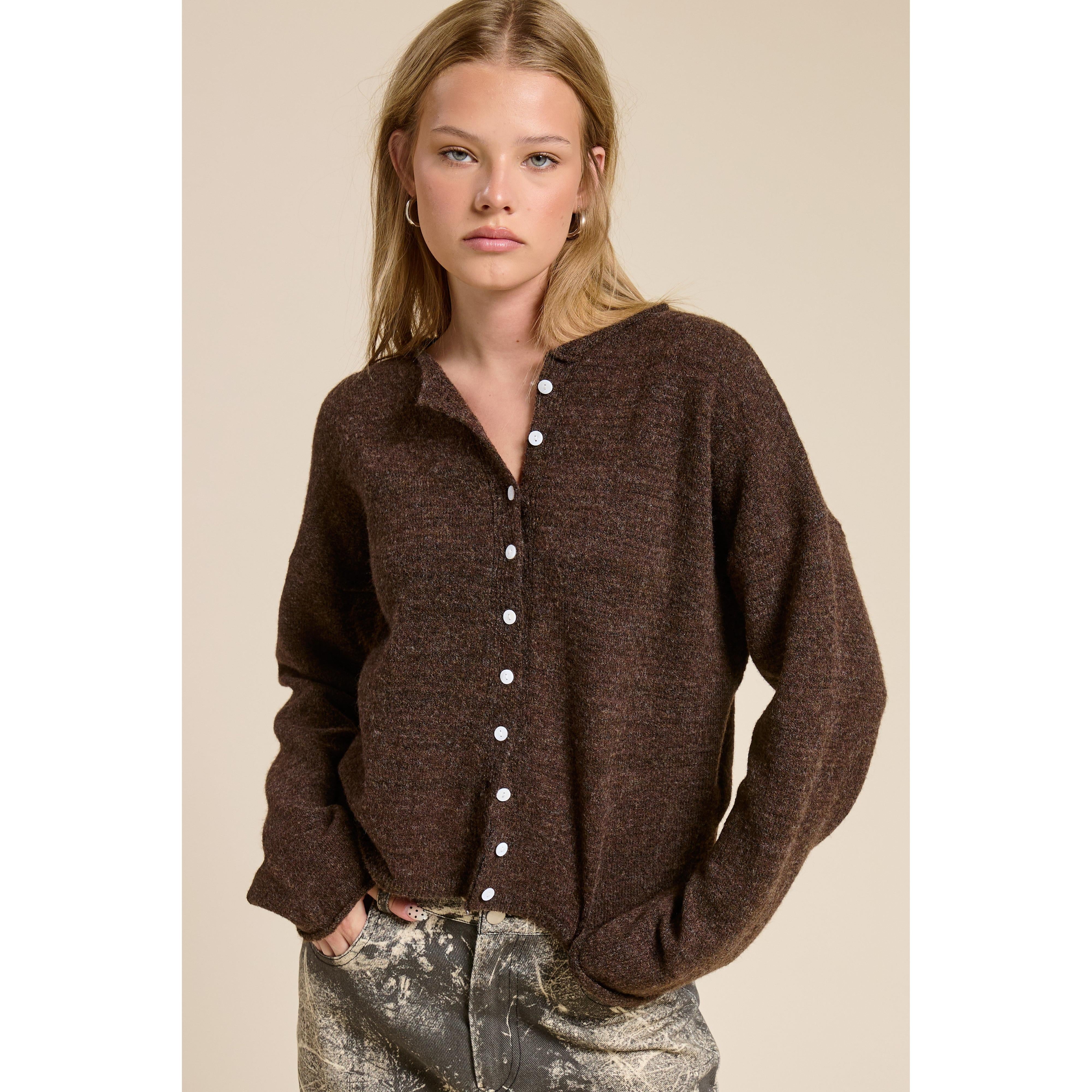 relaxed brown cardigan
