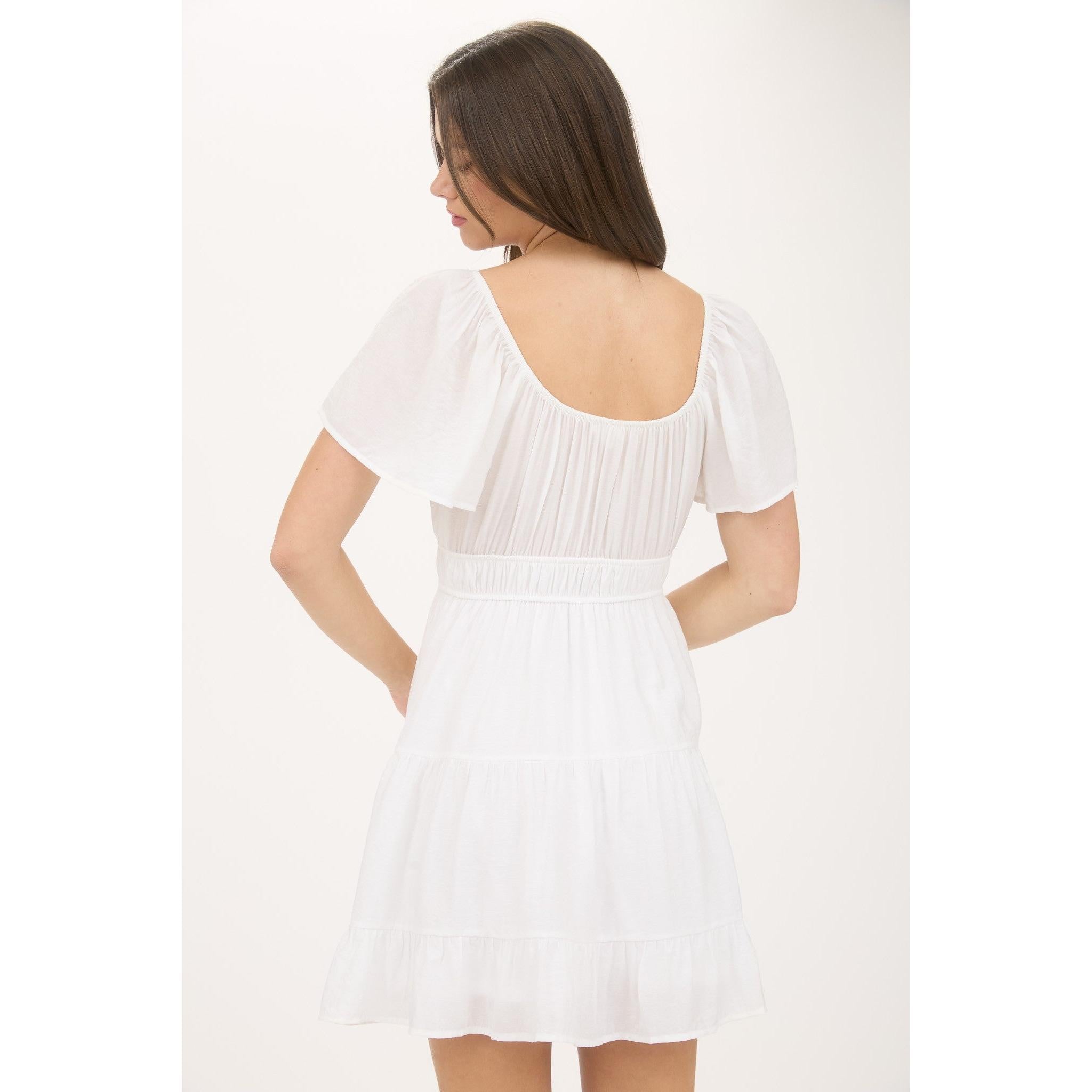 Front Tie Short Sleeve Tiered Mini Dress