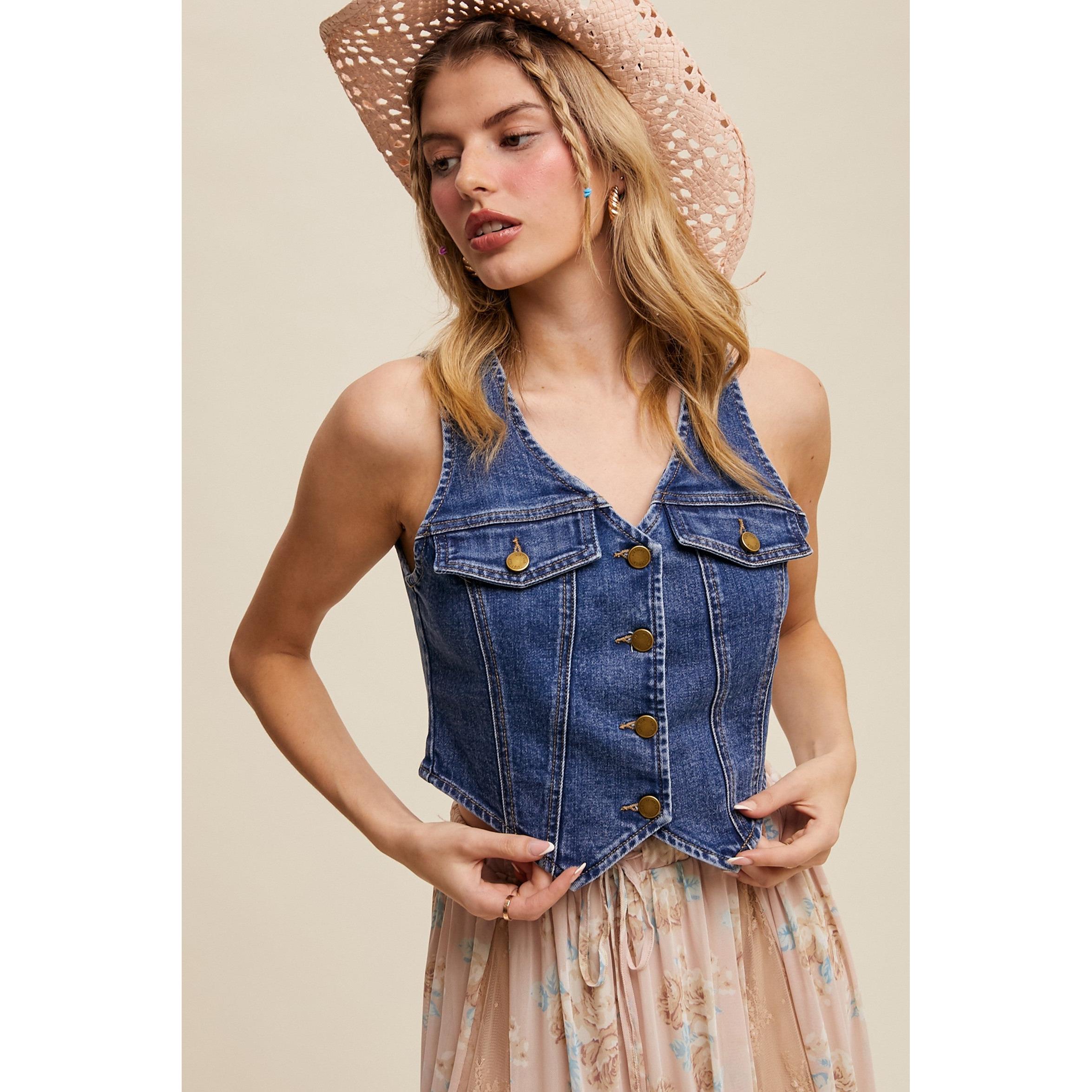 button up denim vest vintage 