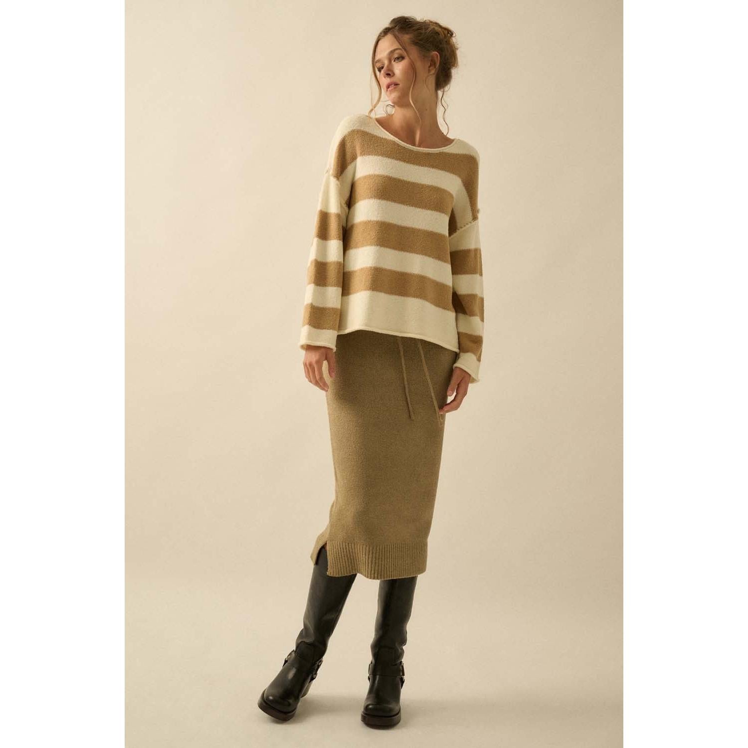 Textured Stripe Sweater || Cream