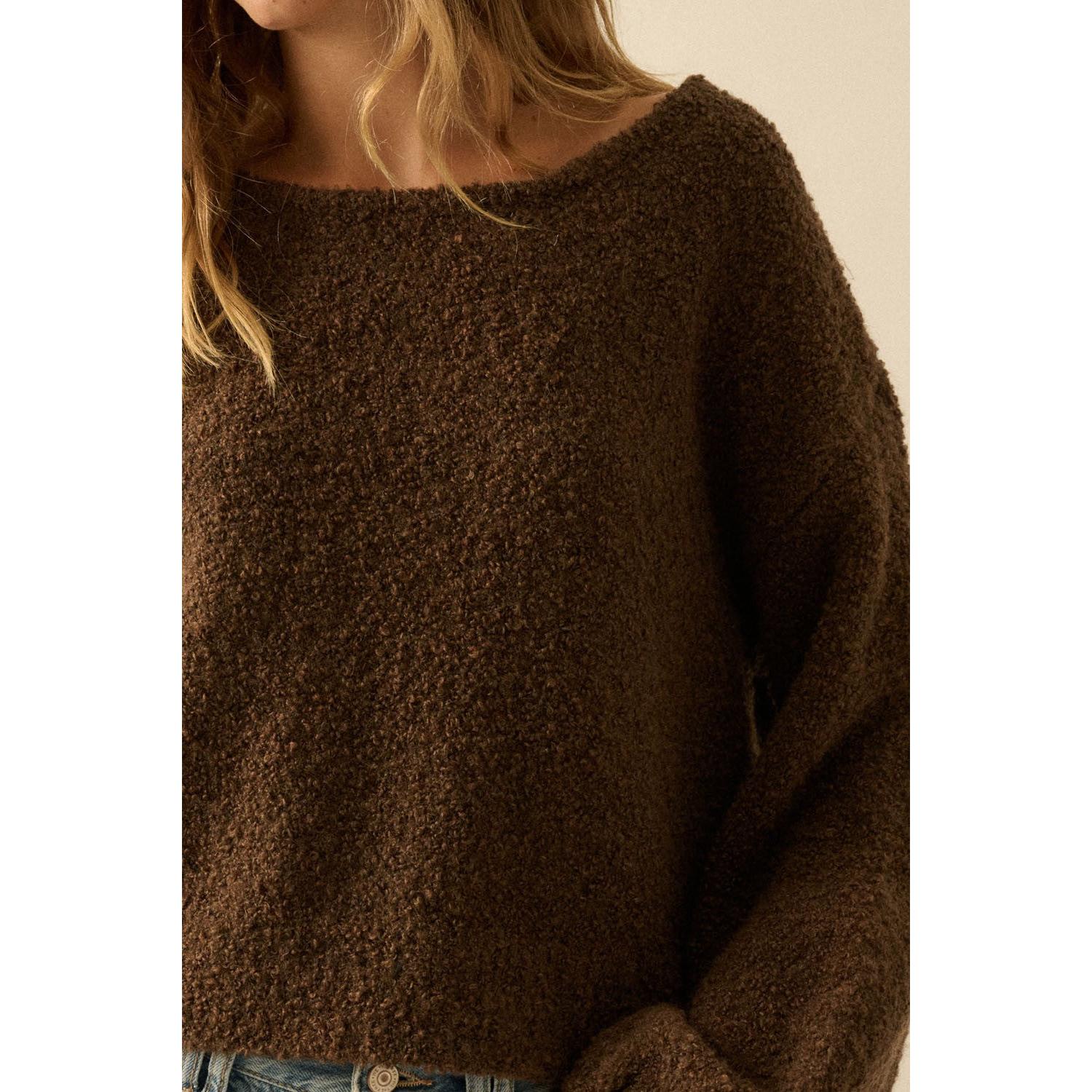 Textured Bubble Sleeve Sweater || Chocolate