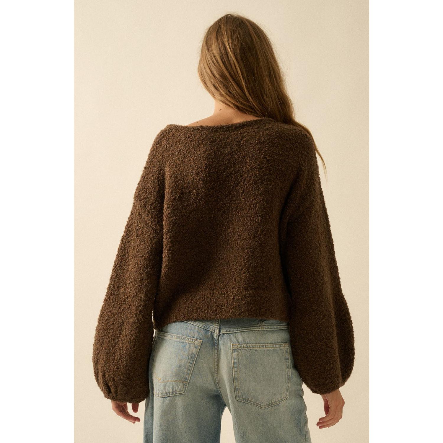 Textured Bubble Sleeve Sweater || Chocolate