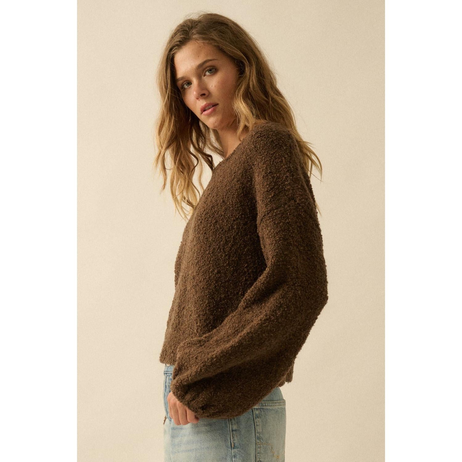 Textured Bubble Sleeve Sweater || Chocolate