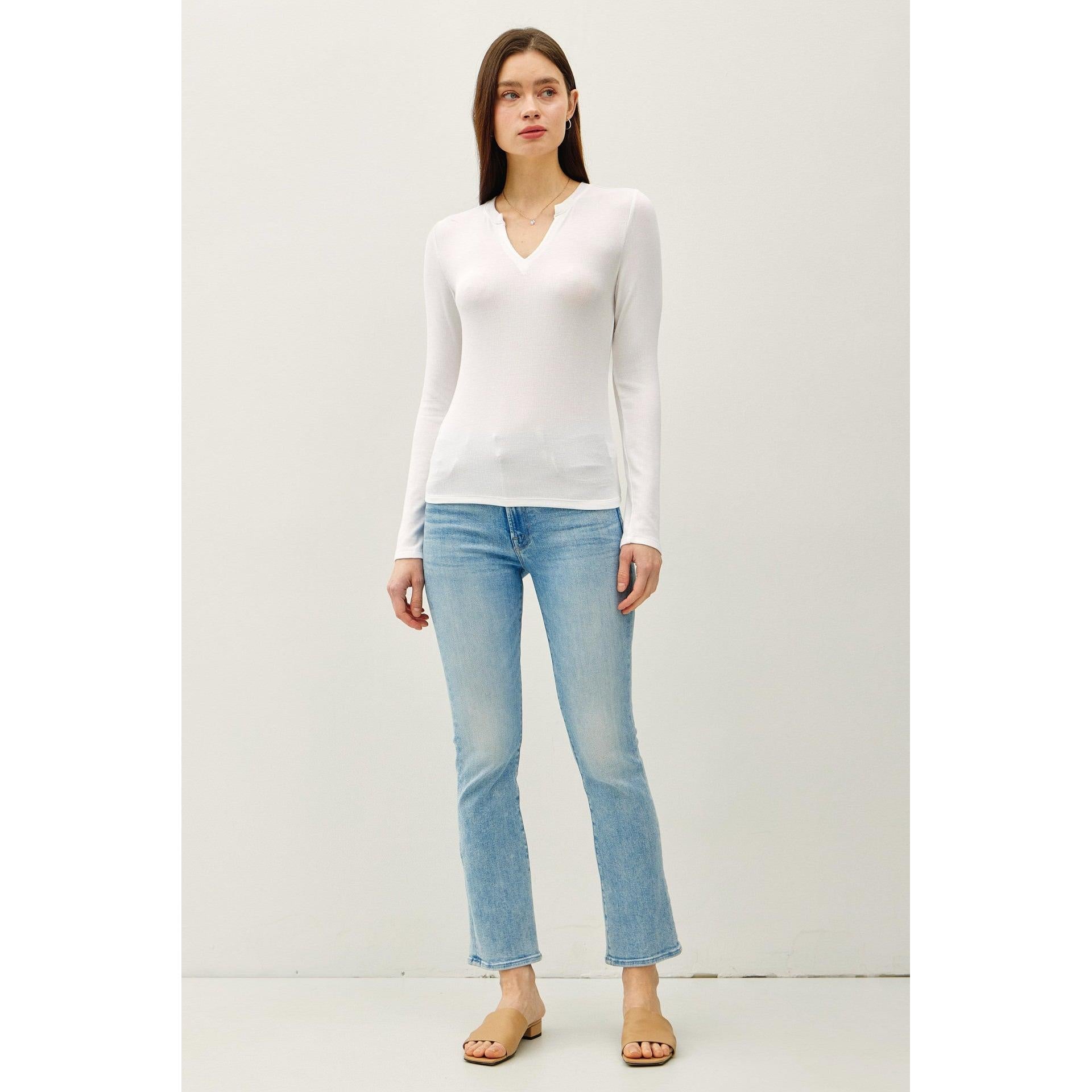 Ribbed V-Neck Long Sleeve || Oatmeal