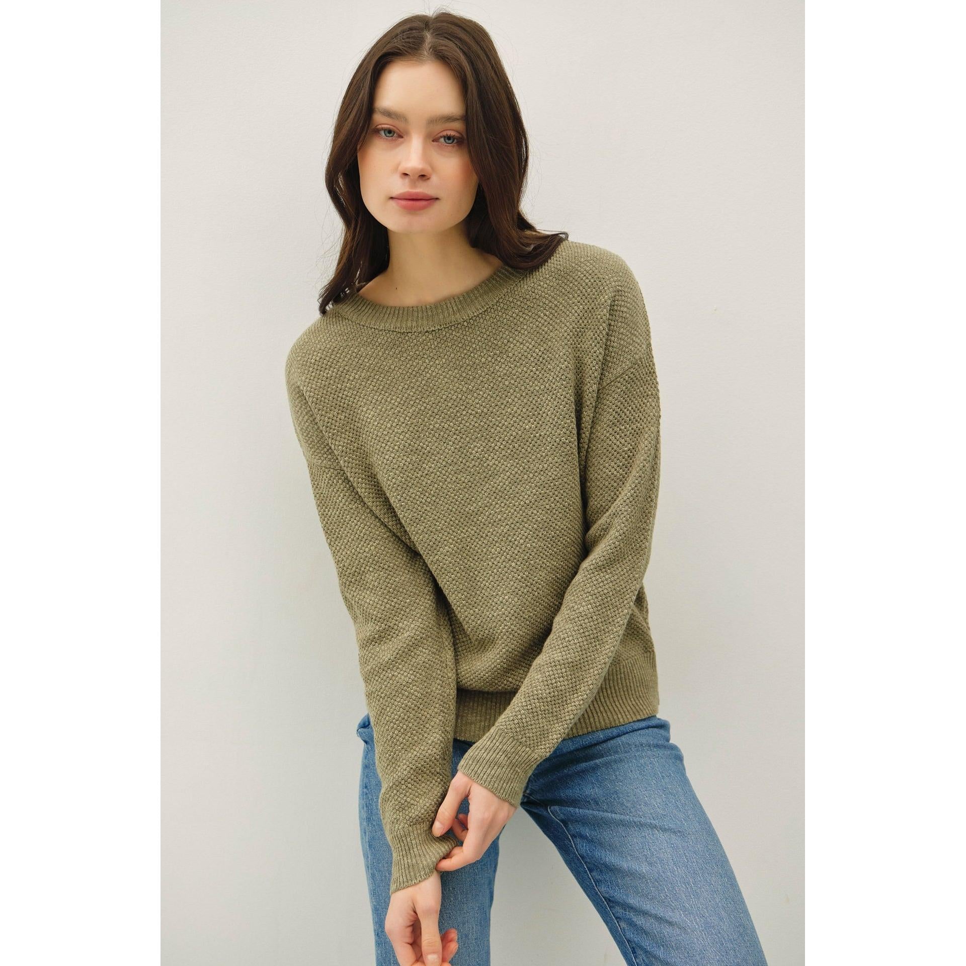 olive Textured Crewneck Sweater 