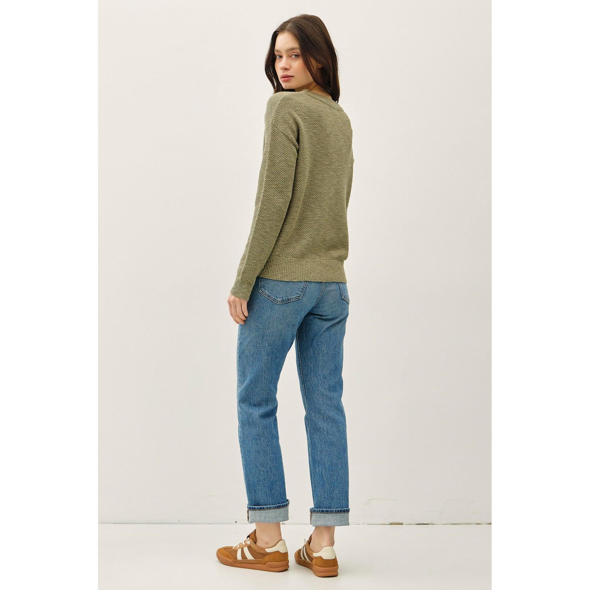 Waffle Textured Sweater || Olive