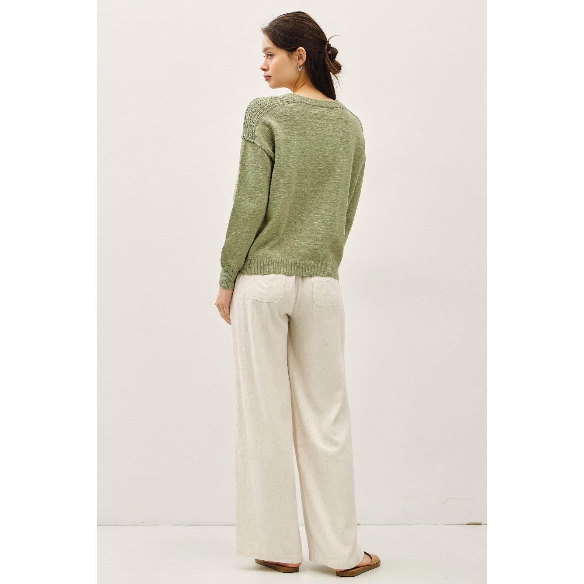Henley Slub Sweater || Sage